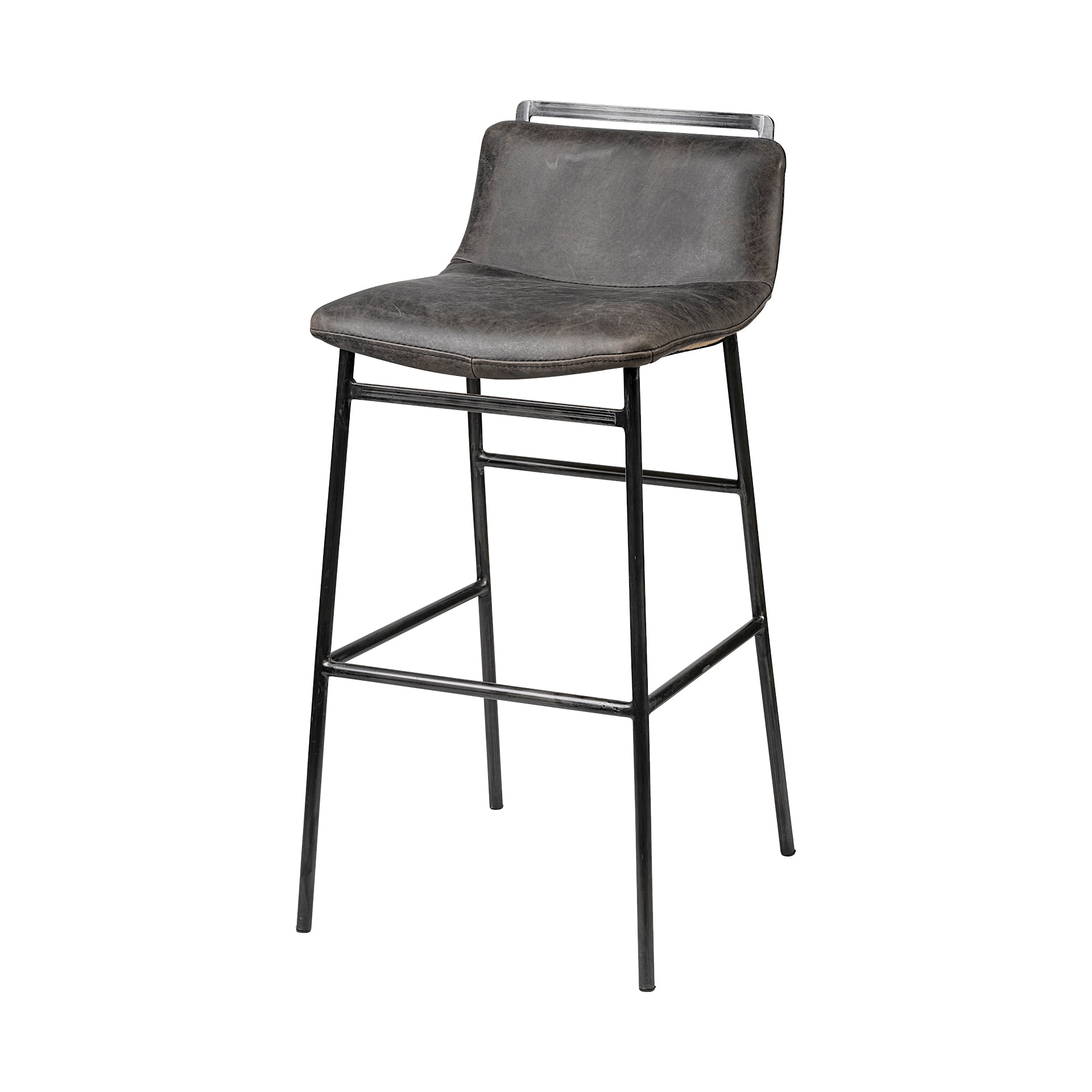 Kavalan 37.5" Total Height Ebony Leather Seat Black Metal Frame Bar Stool