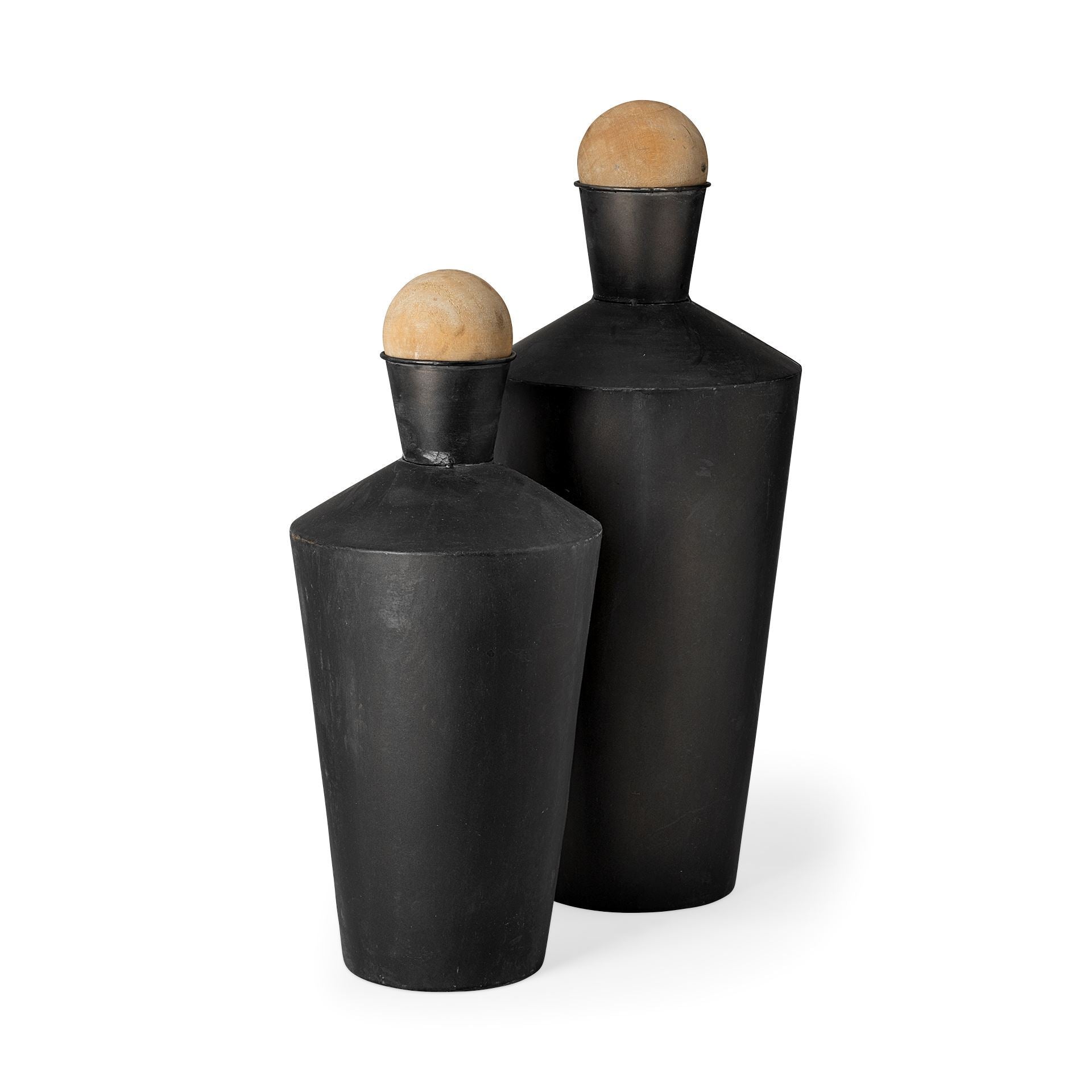 Asher Set of Two Black Metal Urns - Central Designs