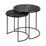 Chakra 19.7" Set of Two Round Dark Wood Top Black Frame Accent Tables - Central Designs