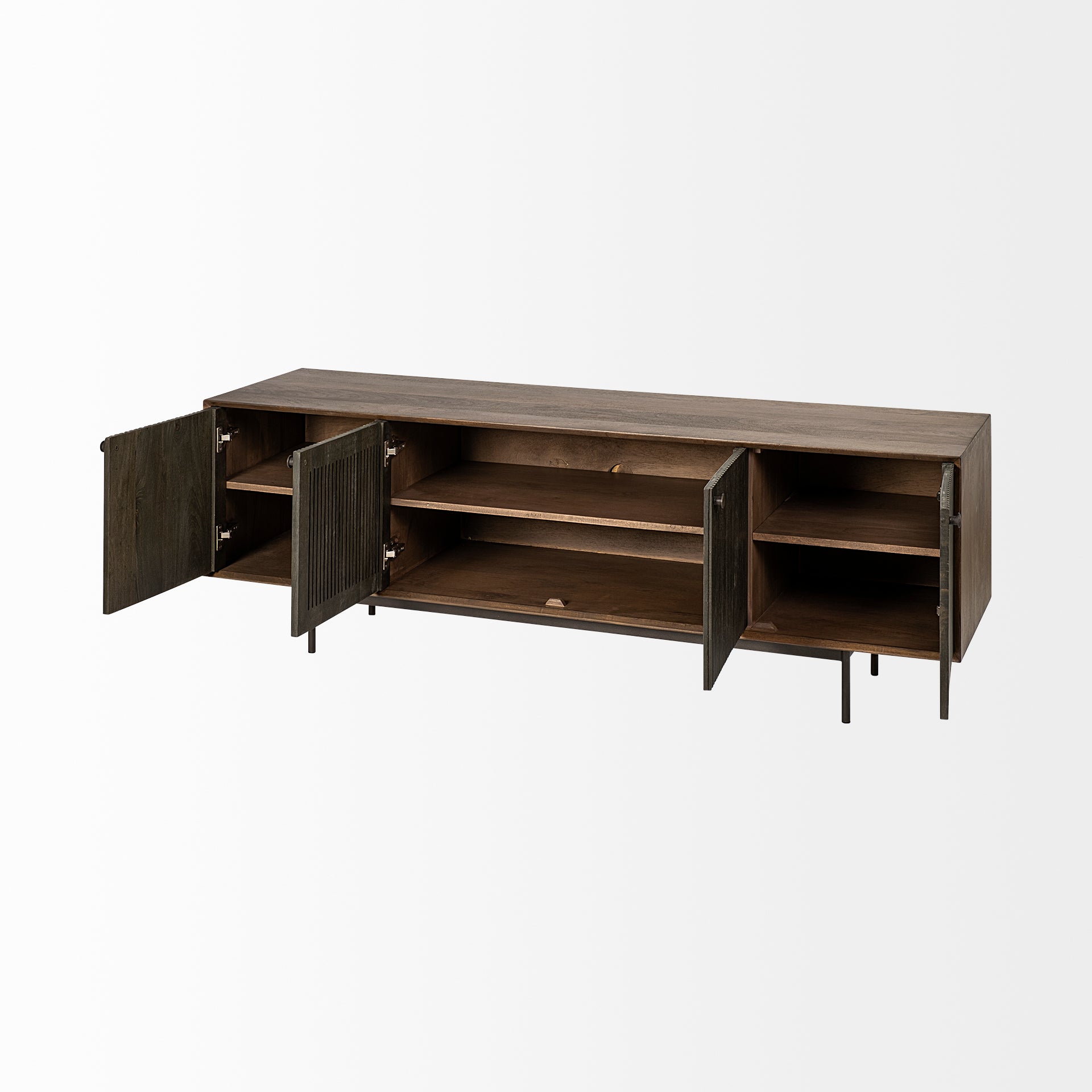 Grace I Two - Toned Brown Solid Wood TV Stand Media Console with Slated Doors, TV up to 82" - Central Designs
