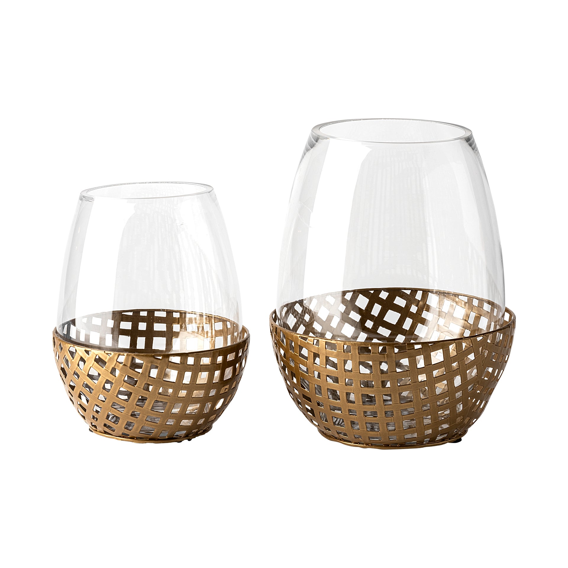 Reena I Small Gold Woven Metal Base Table Candle Holder - Central Designs