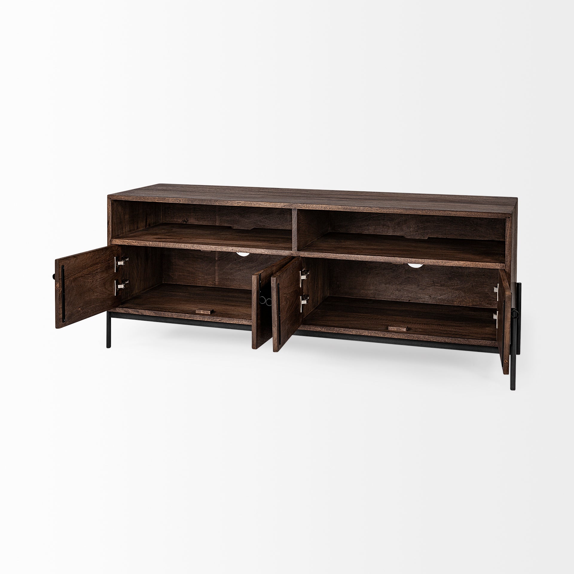 Glenn IV Dark Brown Wood w/ Black Iron Frame Media Console w/ Storage, TV Stand for TV up to 71" - Central Designs