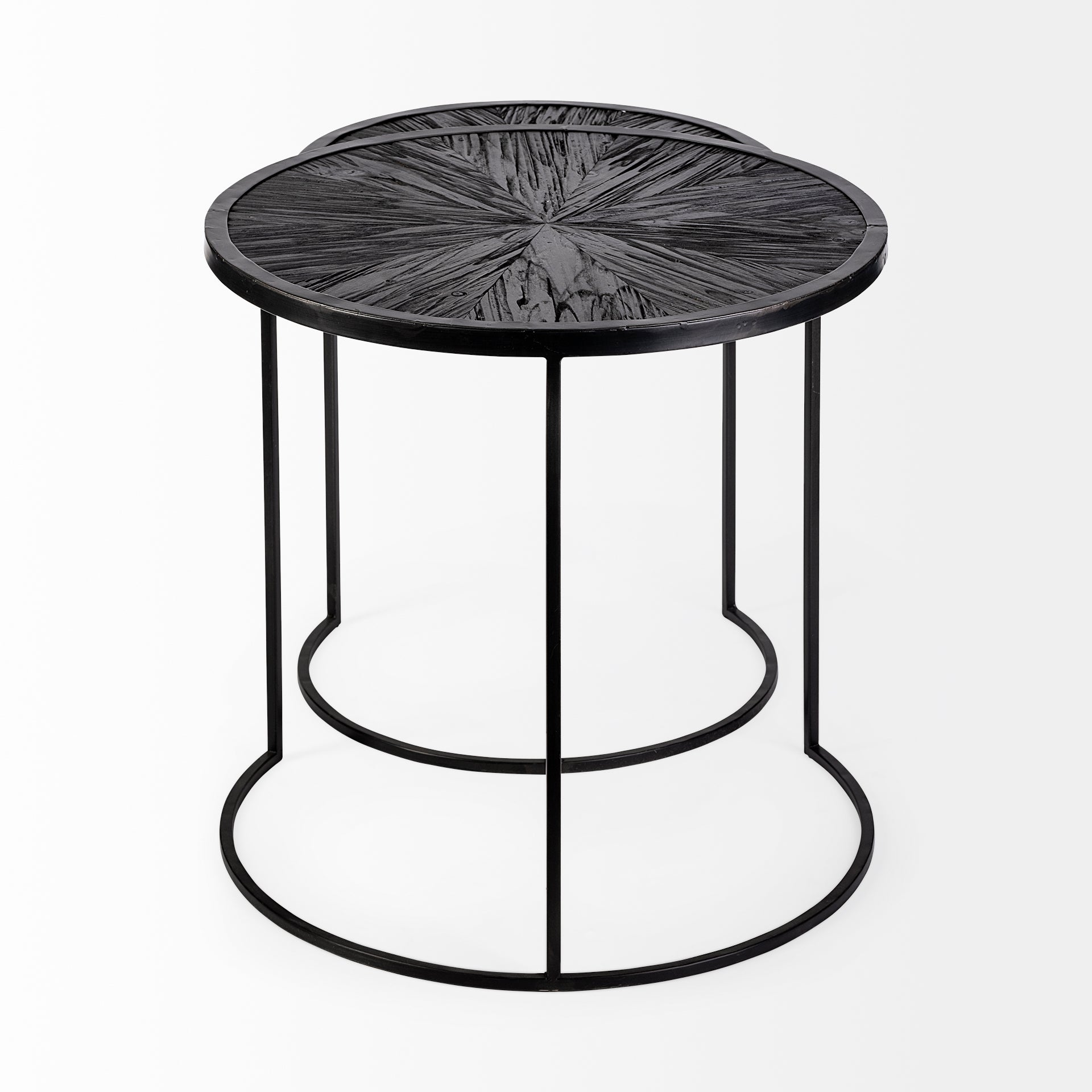 Chakra 19.7" Set of Two Round Dark Wood Top Black Frame Accent Tables - Central Designs