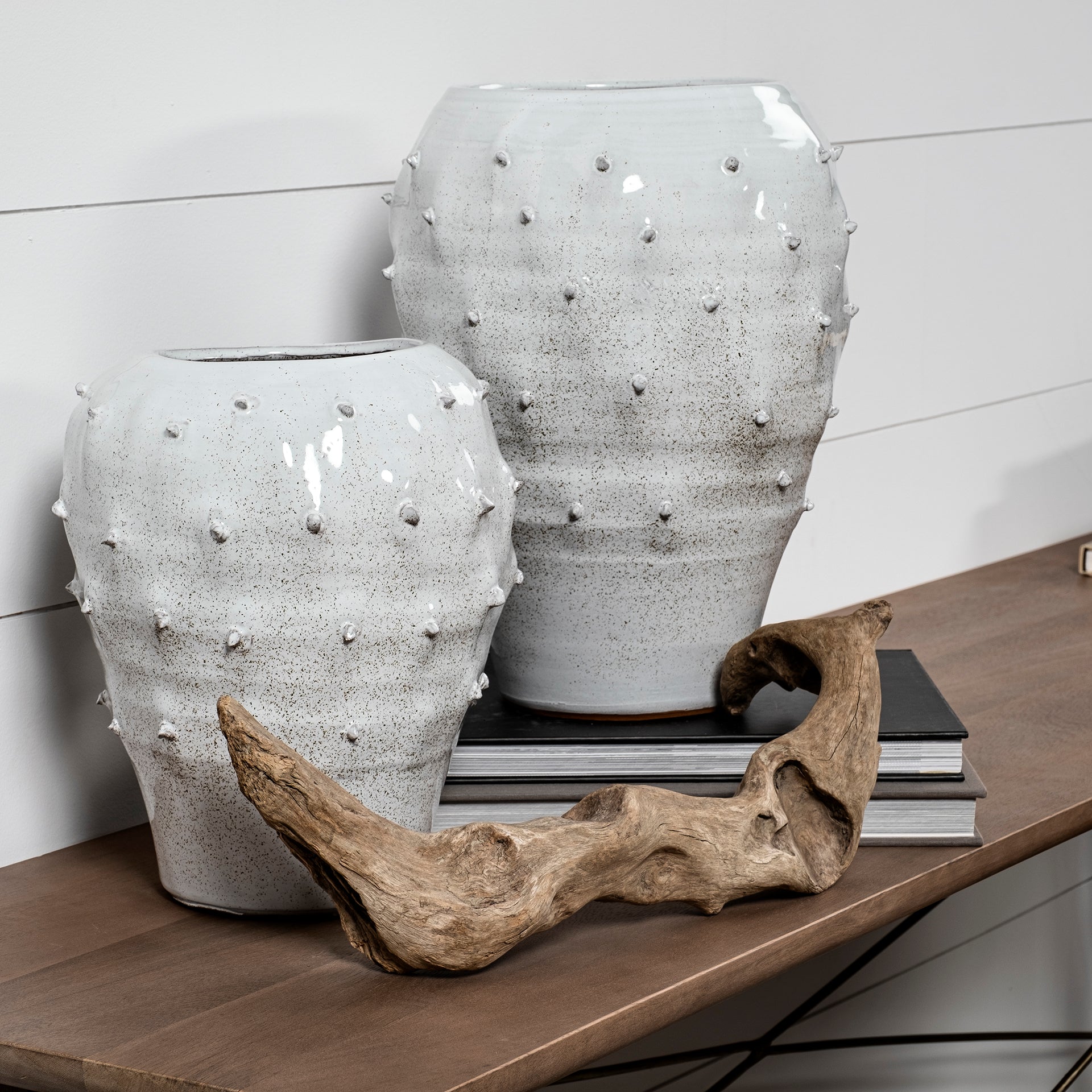 Julian Large Glossy White Ceramic Spoked Vase - Central Designs