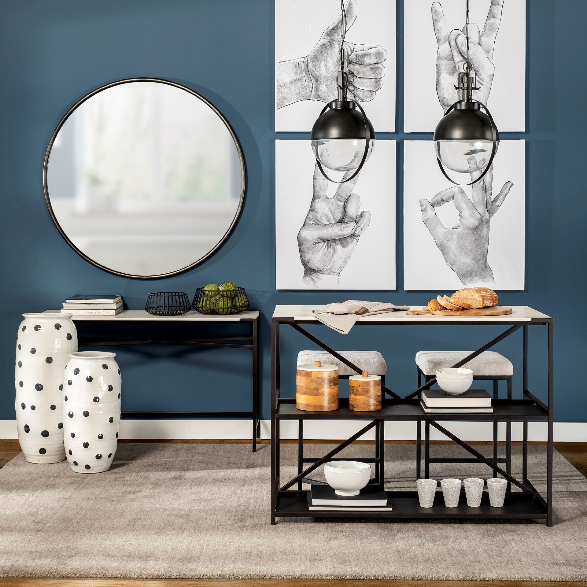 Lucas 50 X 16 X 30 White Marble Top Black Metal Frame Console Table