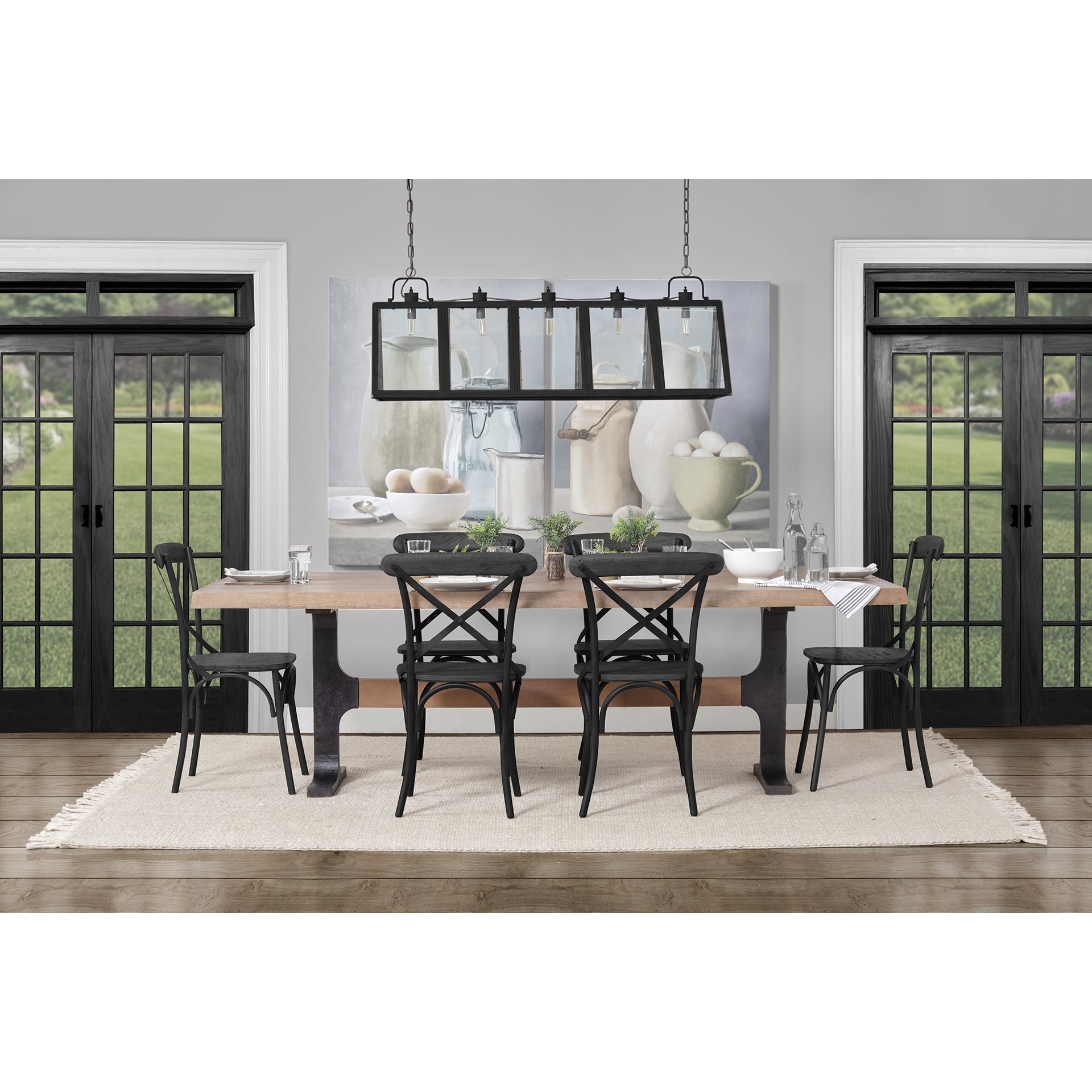 Araxi 95L x 41W x 30H Rectangular Brown Solid Wood Top Black Metal Base Dining Table