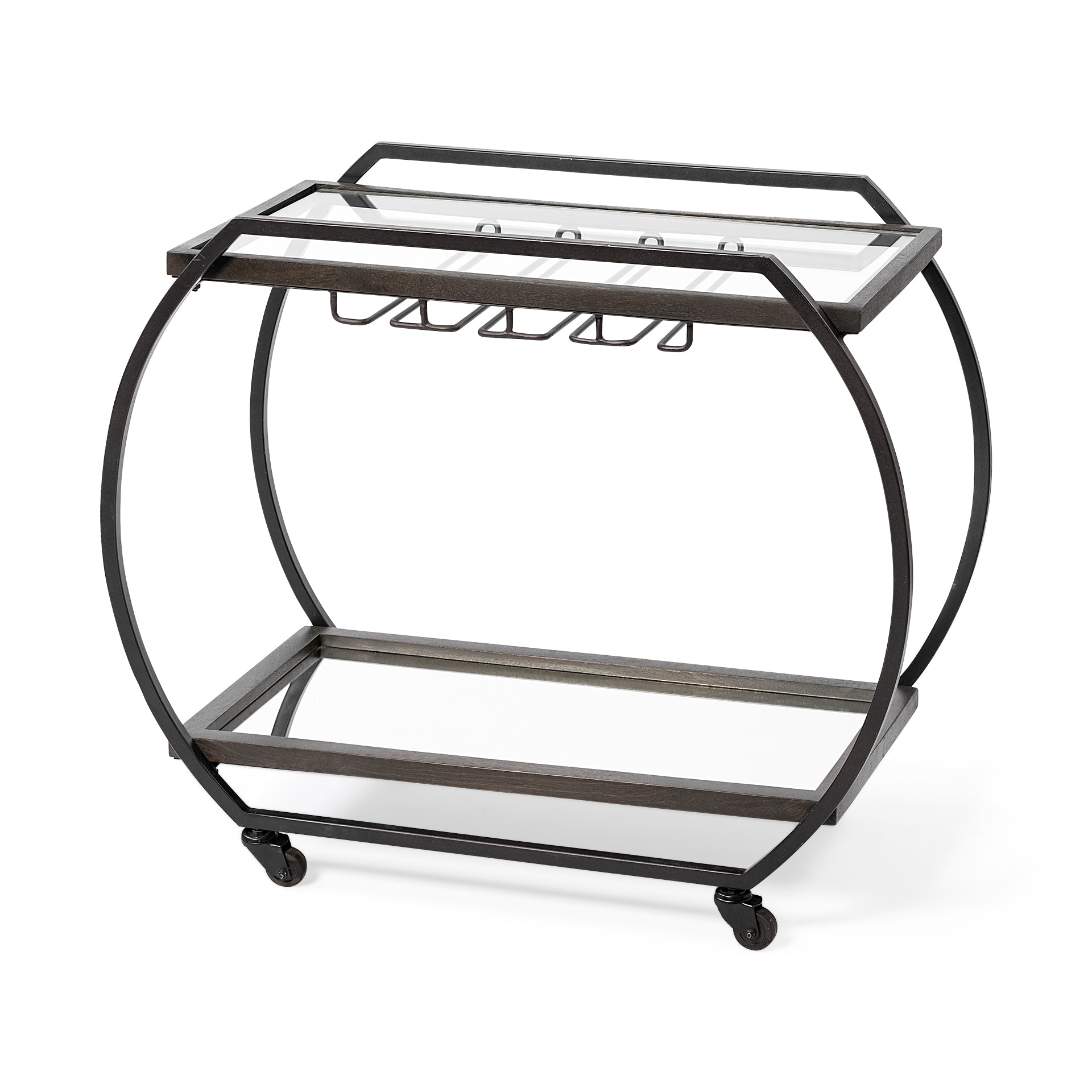 Chriselle Black Metal And Glass Two Tier Bar Cart - Central Designs