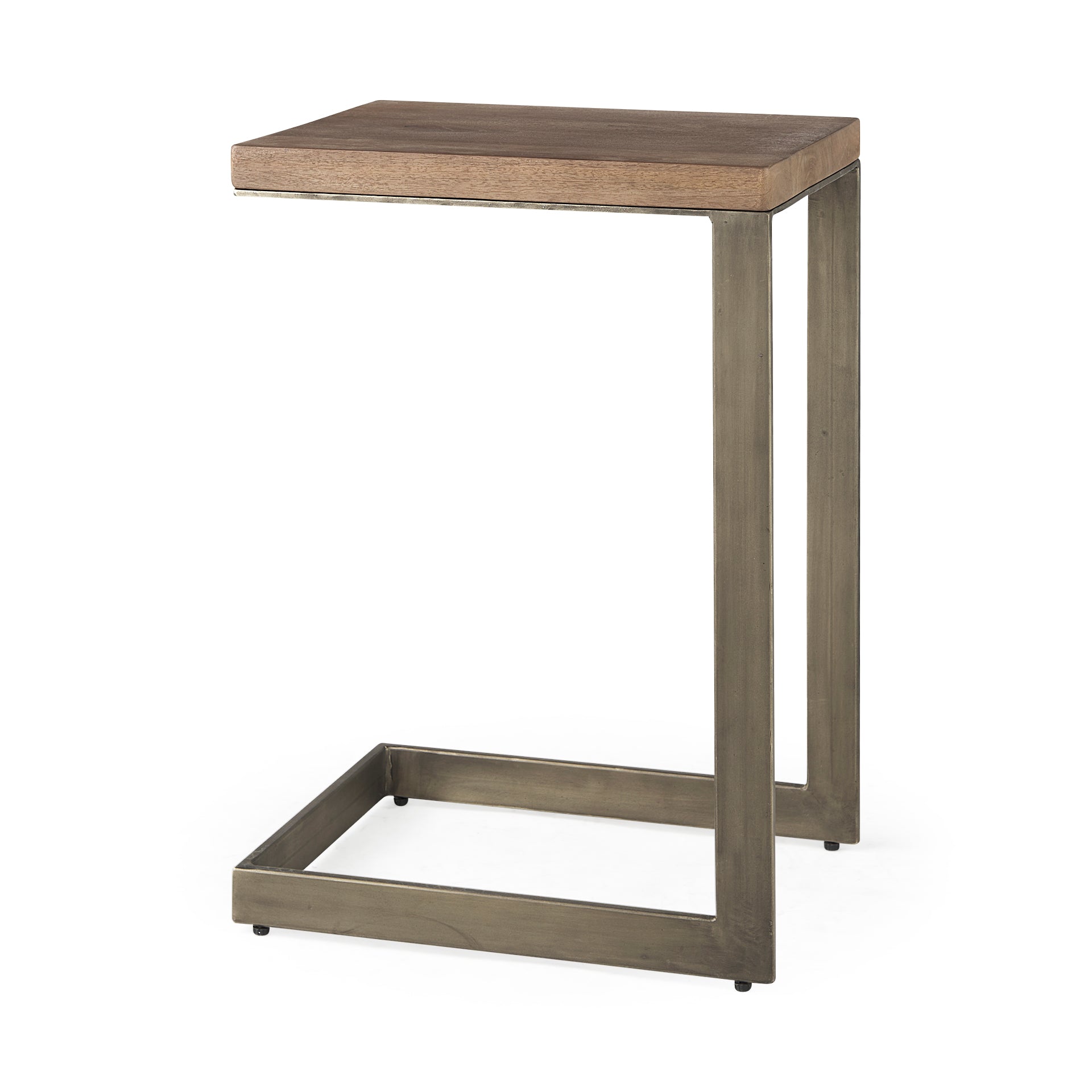 Faye 14L x 18W x 26H Medium Brown Wood W/ Antique Nickel Finished Metal Base C Side Table - Central Designs
