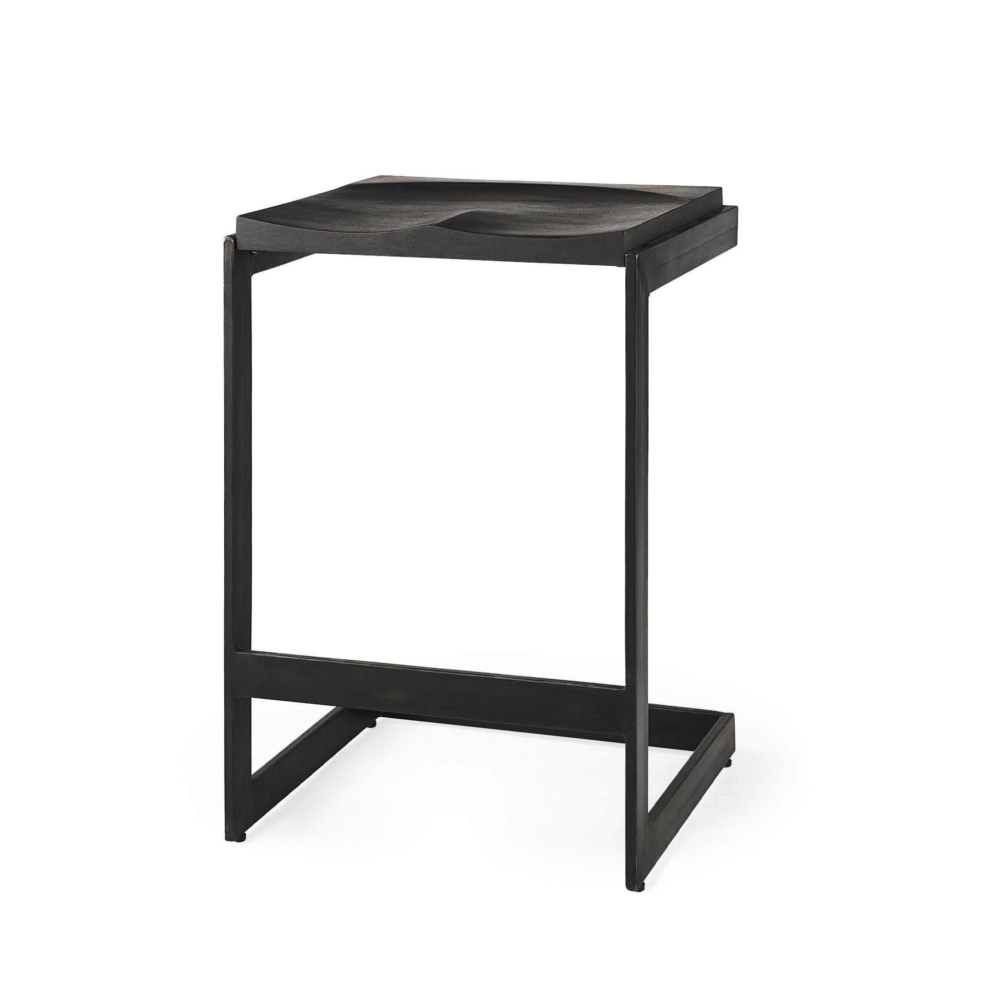 Kiran 17L x 17W x 26H Black Wood W/ Black Metal Base C - Shape Counter Stool - Central Designs