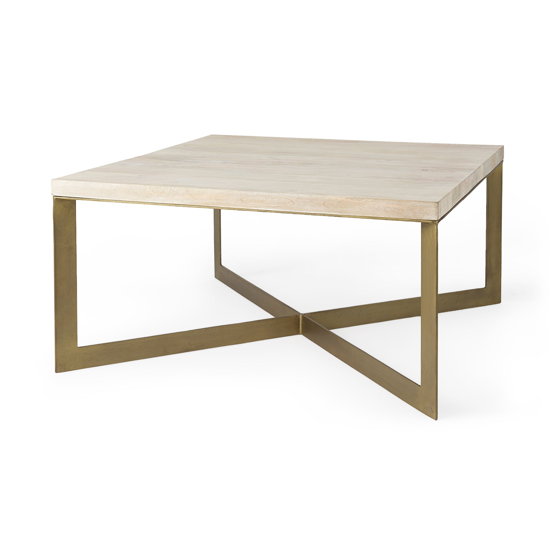 Faye 34L x 34W x 17H Beige Finished Wood W/Gold Metal Base Square Coffee Table - Central Designs