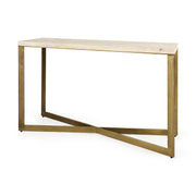 Faye 50L x 15W x 30H Beige Finished Wood W/Gold Metal Base Console Table - Central Designs