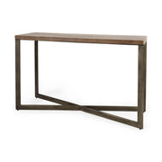 Faye 50L x 15W x 30H Medium Brown Wood W/Antique Nickel Metal Base Console Table - Central Designs