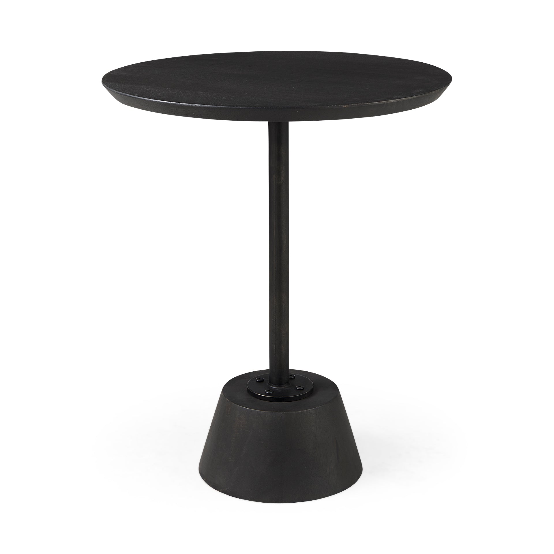 Maxwell 20" Round Dark Brown Wood w/ Black Metal Pedestal Side Table - Central Designs