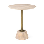 Maxwell 20" Round Light Brown Wood w/ Gold Metal Pedestal Side Table - Central Designs