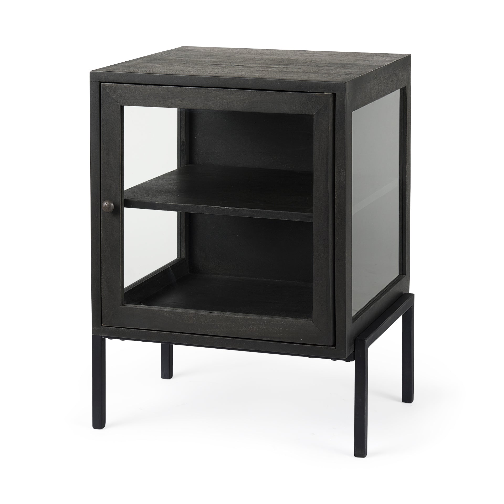 Arelius 20L x 18W x 26H Black - Brown Wood W/ Black Metal Frame End/Side Table - Central Designs