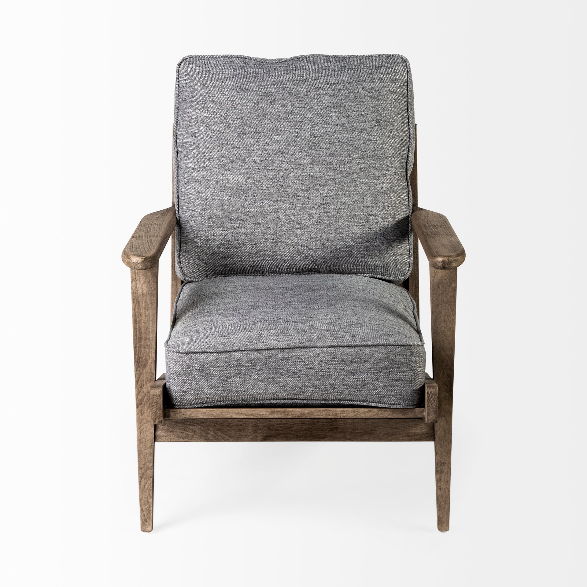 Olympus V Castlerock Grey Fabric Wrapped Brown Wooden Frame Accent Chair