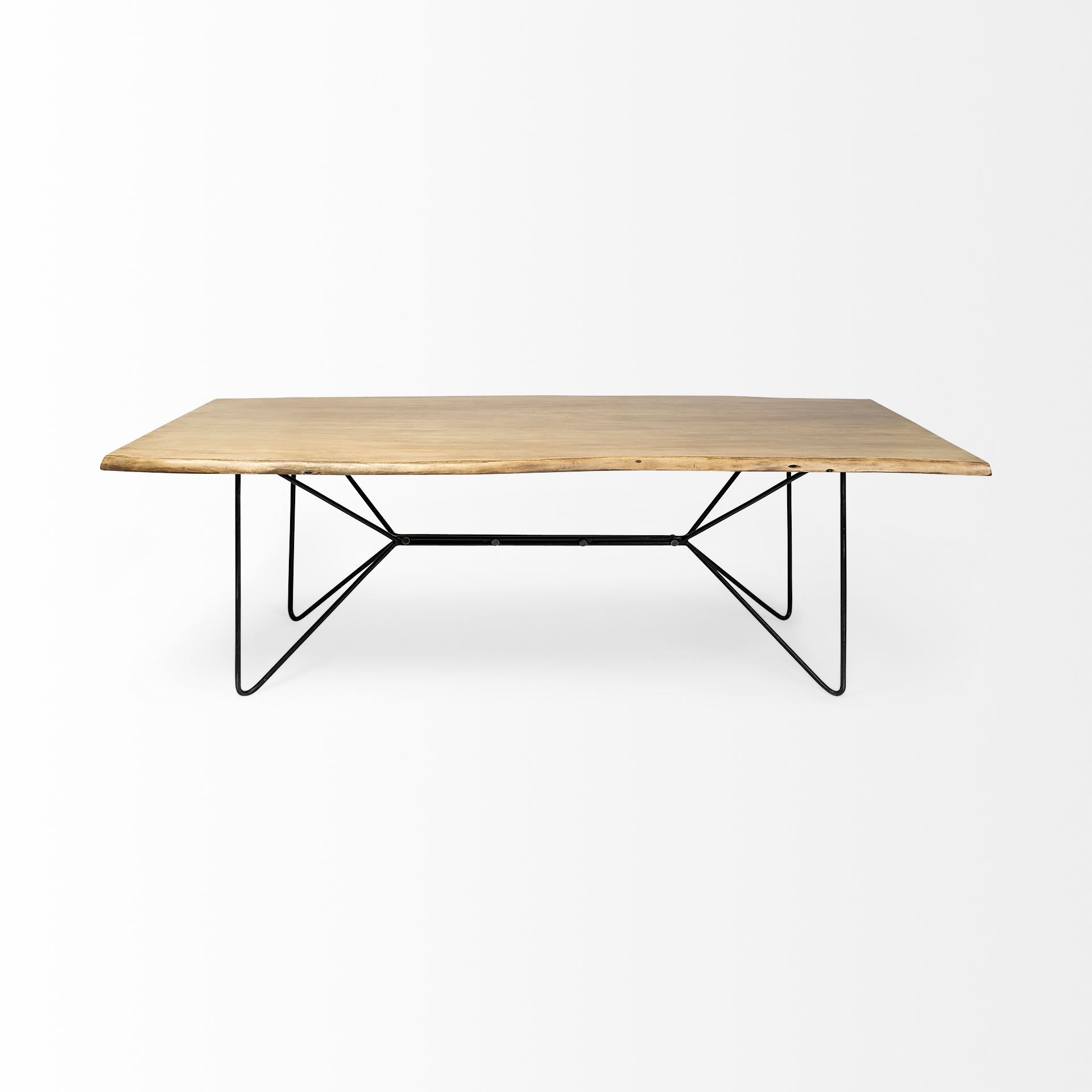 Papillion II 80x40 Rectangular Blonde Live Edge Sold Wood Top Black Metal Base Dining Table - Central Designs