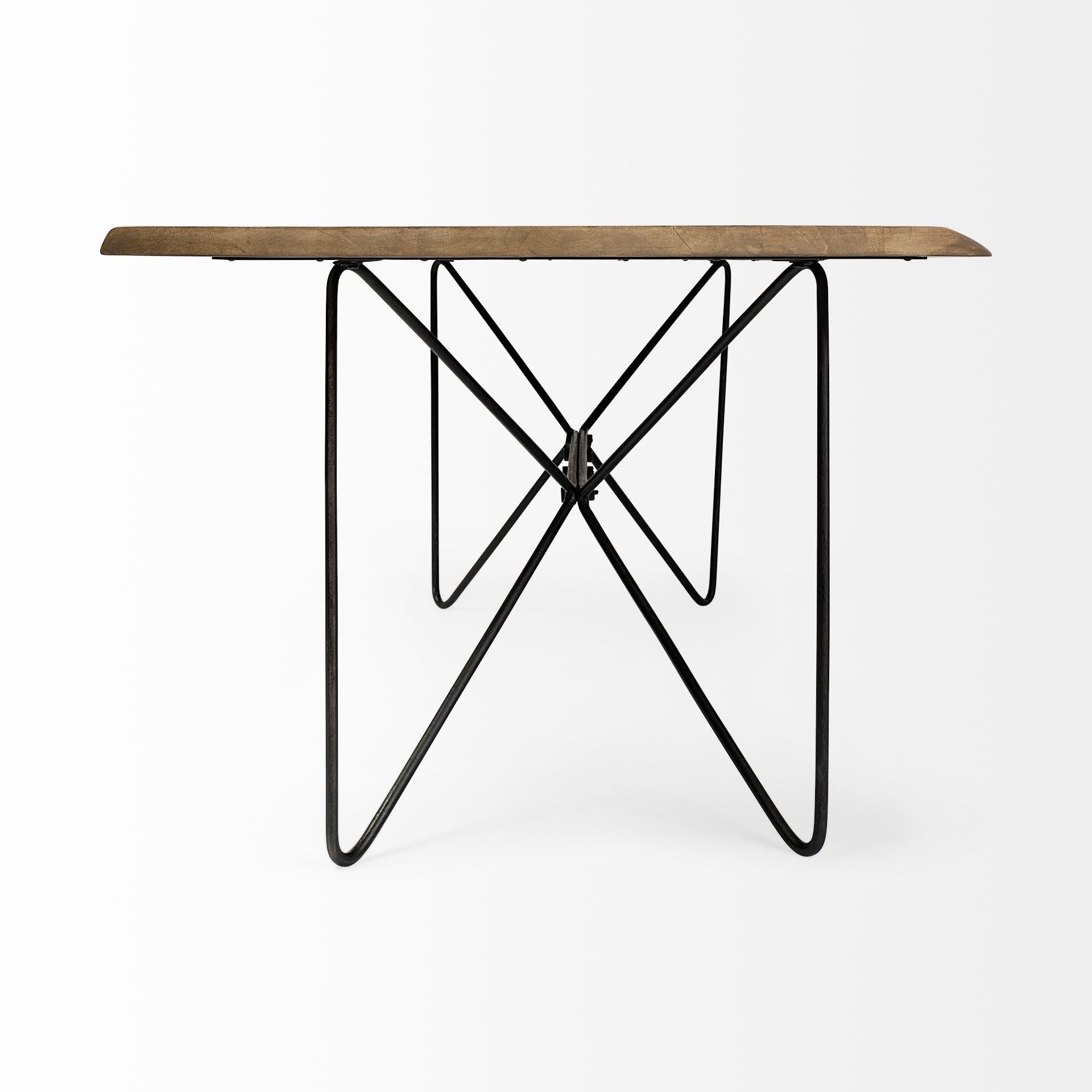Papillion II 80x40 Rectangular Blonde Live Edge Sold Wood Top Black Metal Base Dining Table