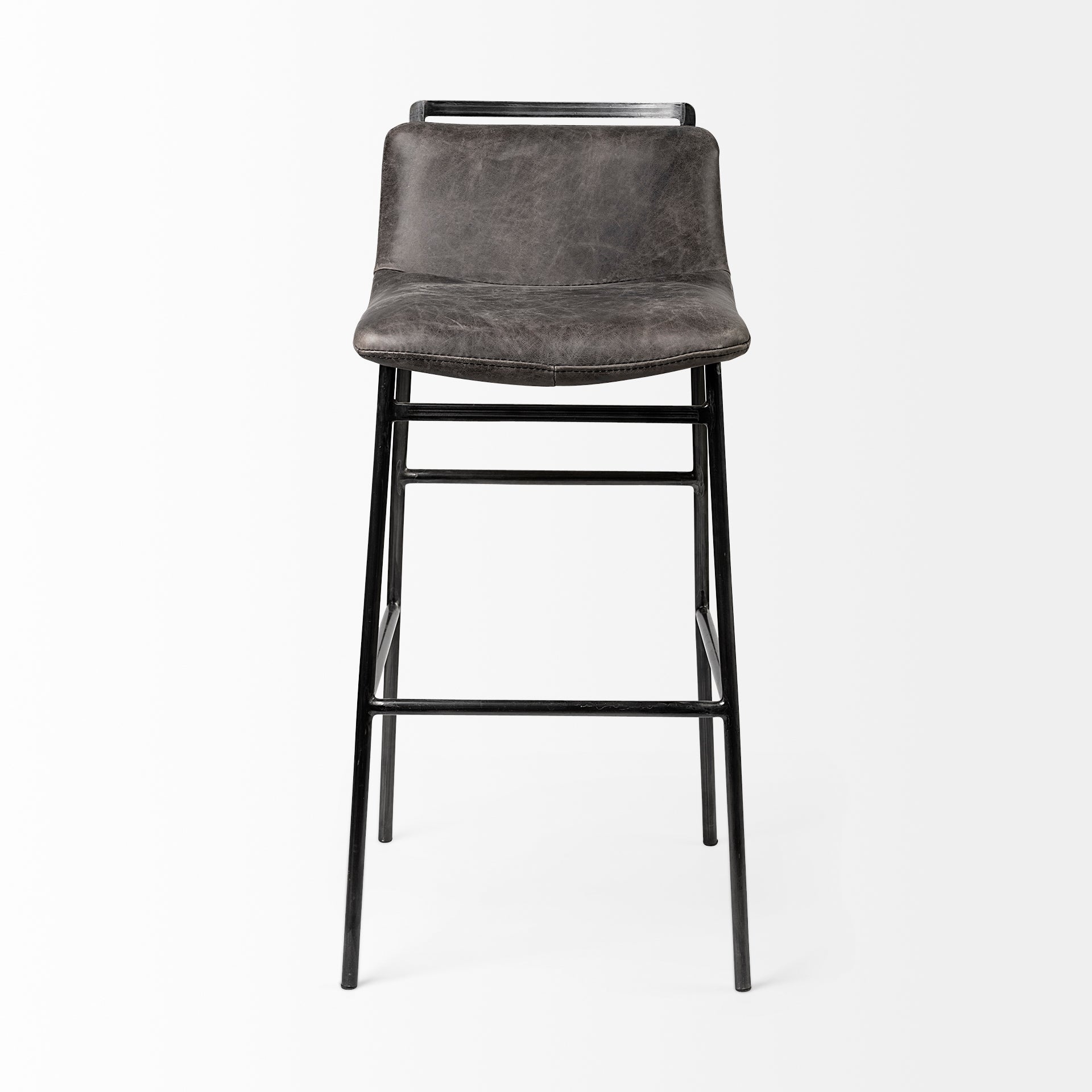 Kavalan 37.5" Total Height Ebony Leather Seat Black Metal Frame Bar Stool