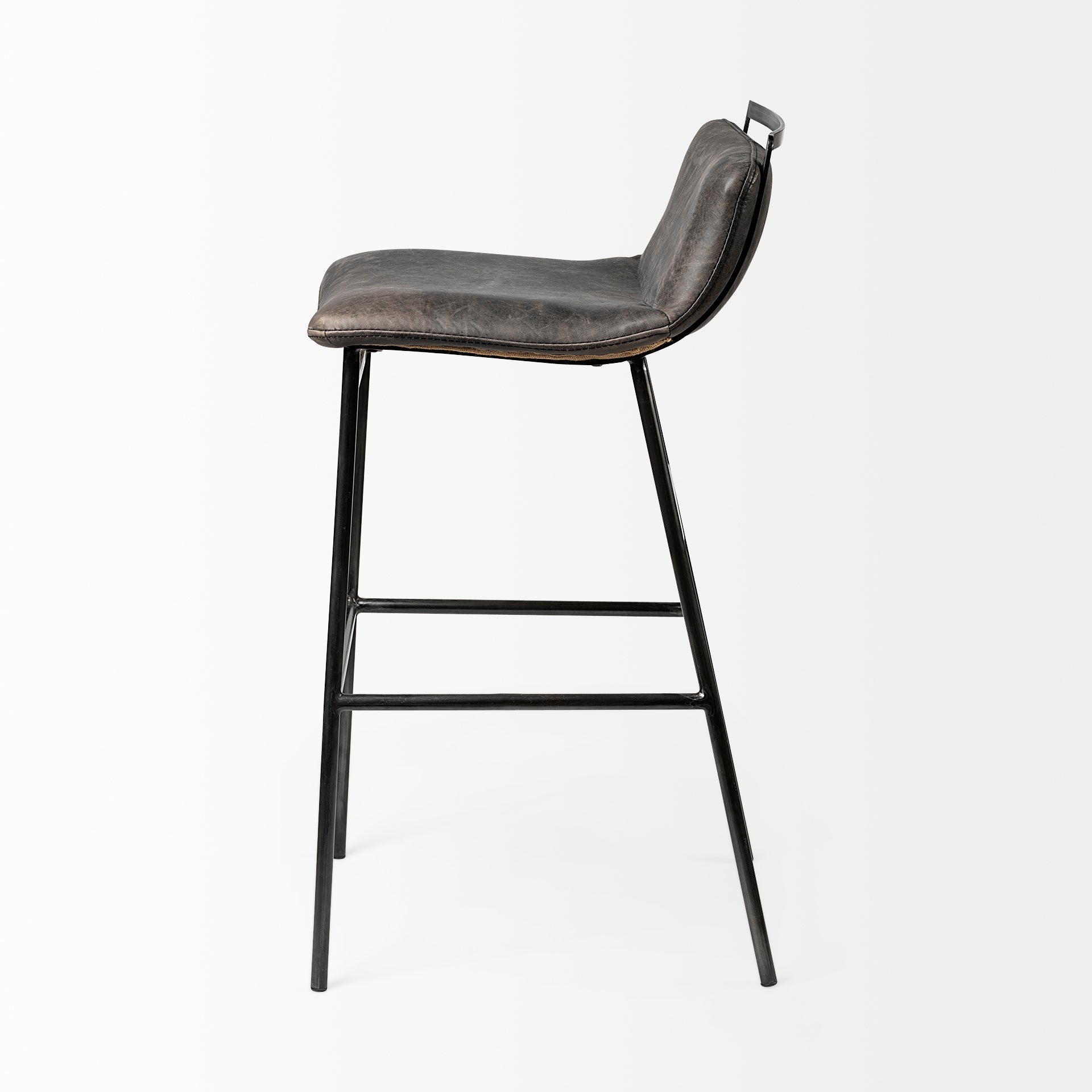 Kavalan 37.5" Total Height Ebony Leather Seat Black Metal Frame Bar Stool