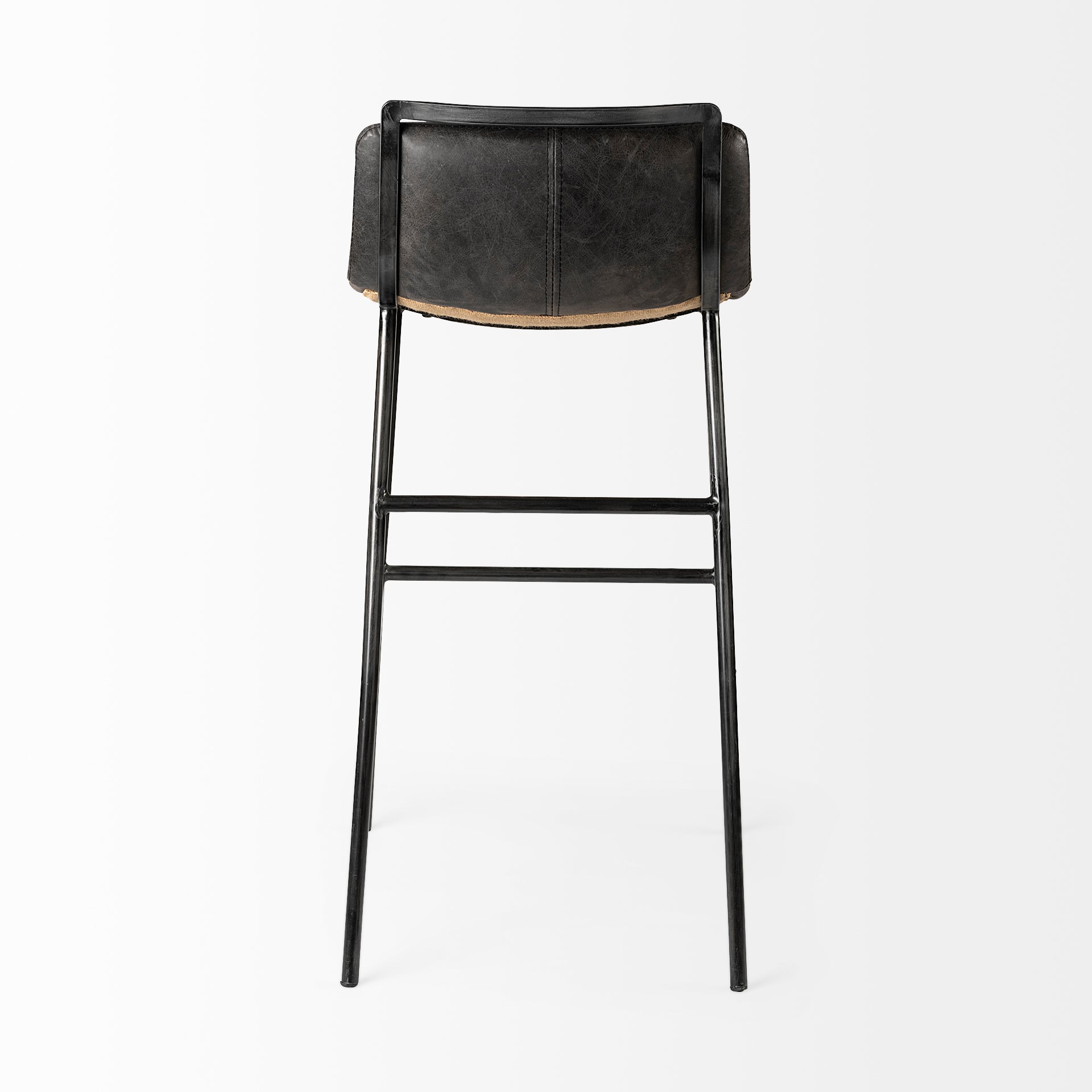 Kavalan 37.5" Total Height Ebony Leather Seat Black Metal Frame Bar Stool