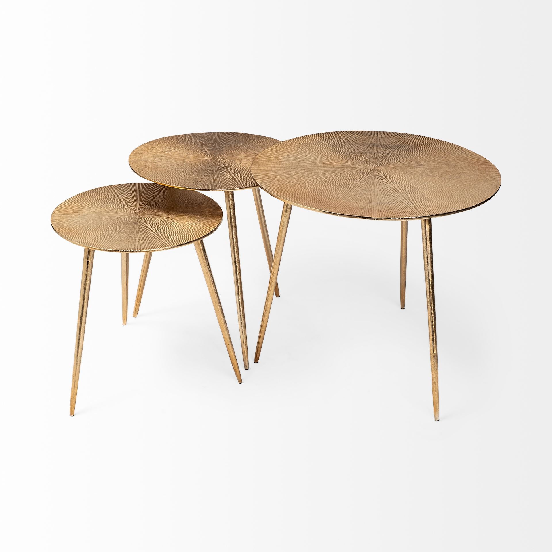 Reva I (Large) 24L x 24W Gold Round Top Cast Aluminum Accent Table - Central Designs