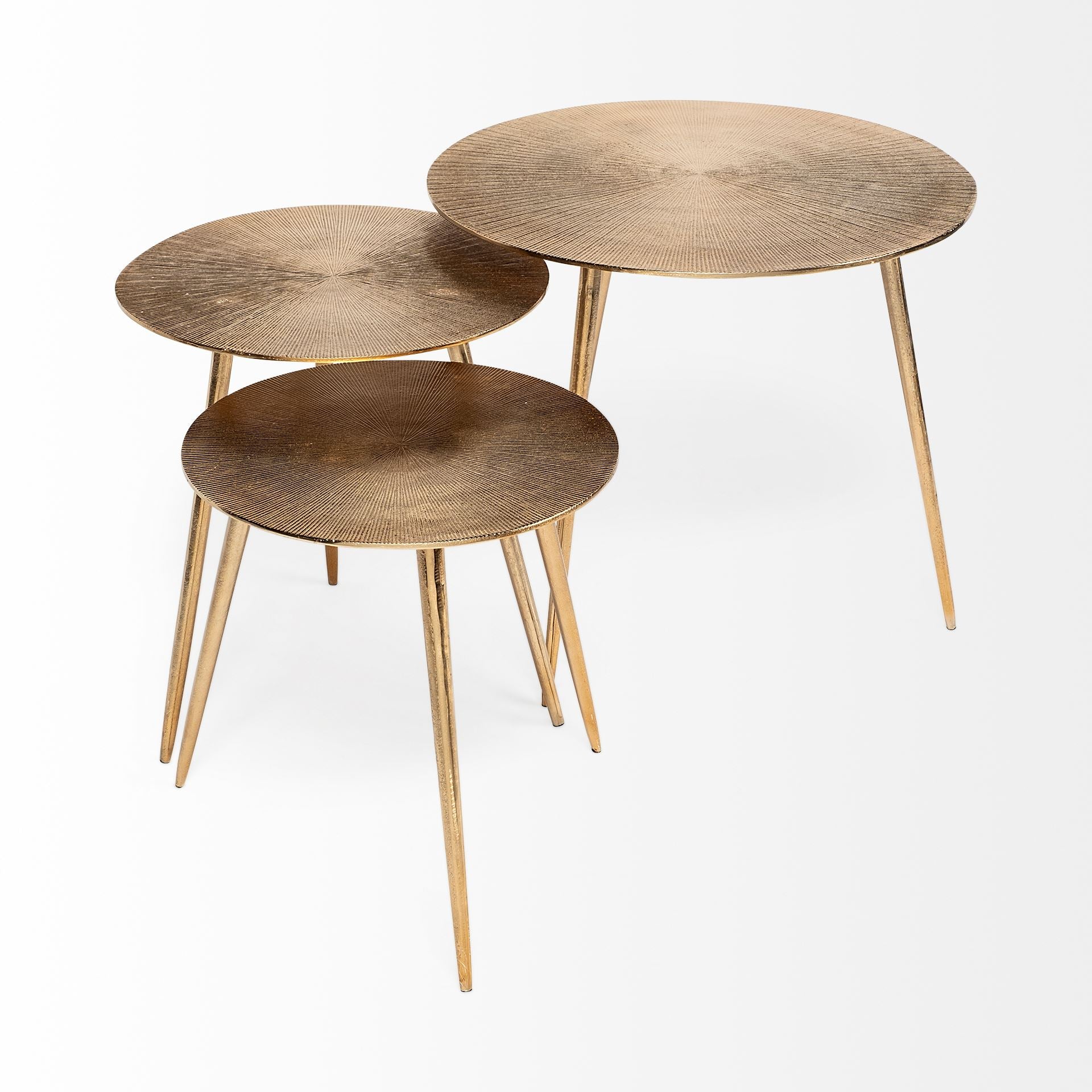 Reva I (Large) 24L x 24W Gold Round Top Cast Aluminum Accent Table - Central Designs