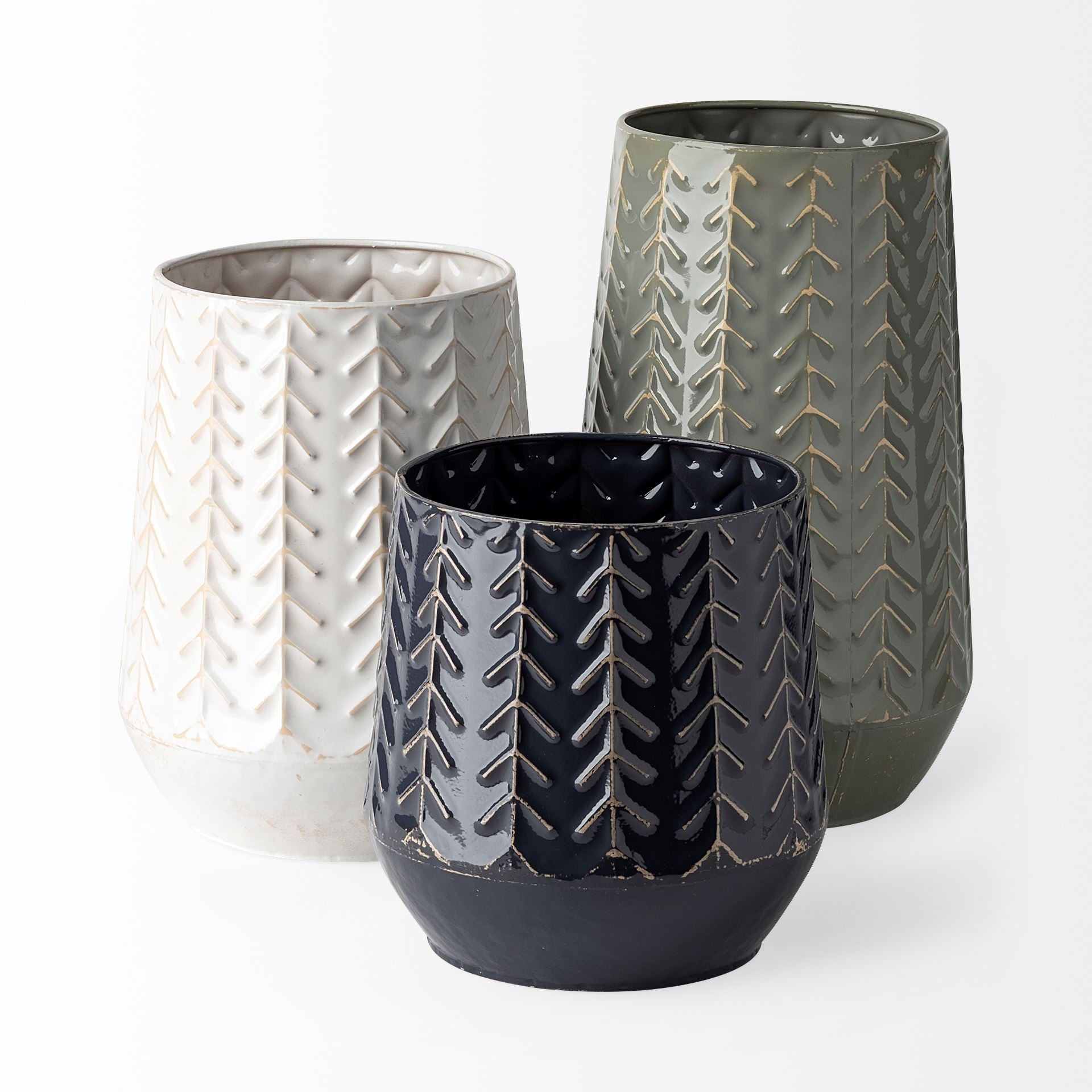Gemma I Metal Glossy Dark Blue Chevron Vase - Central Designs