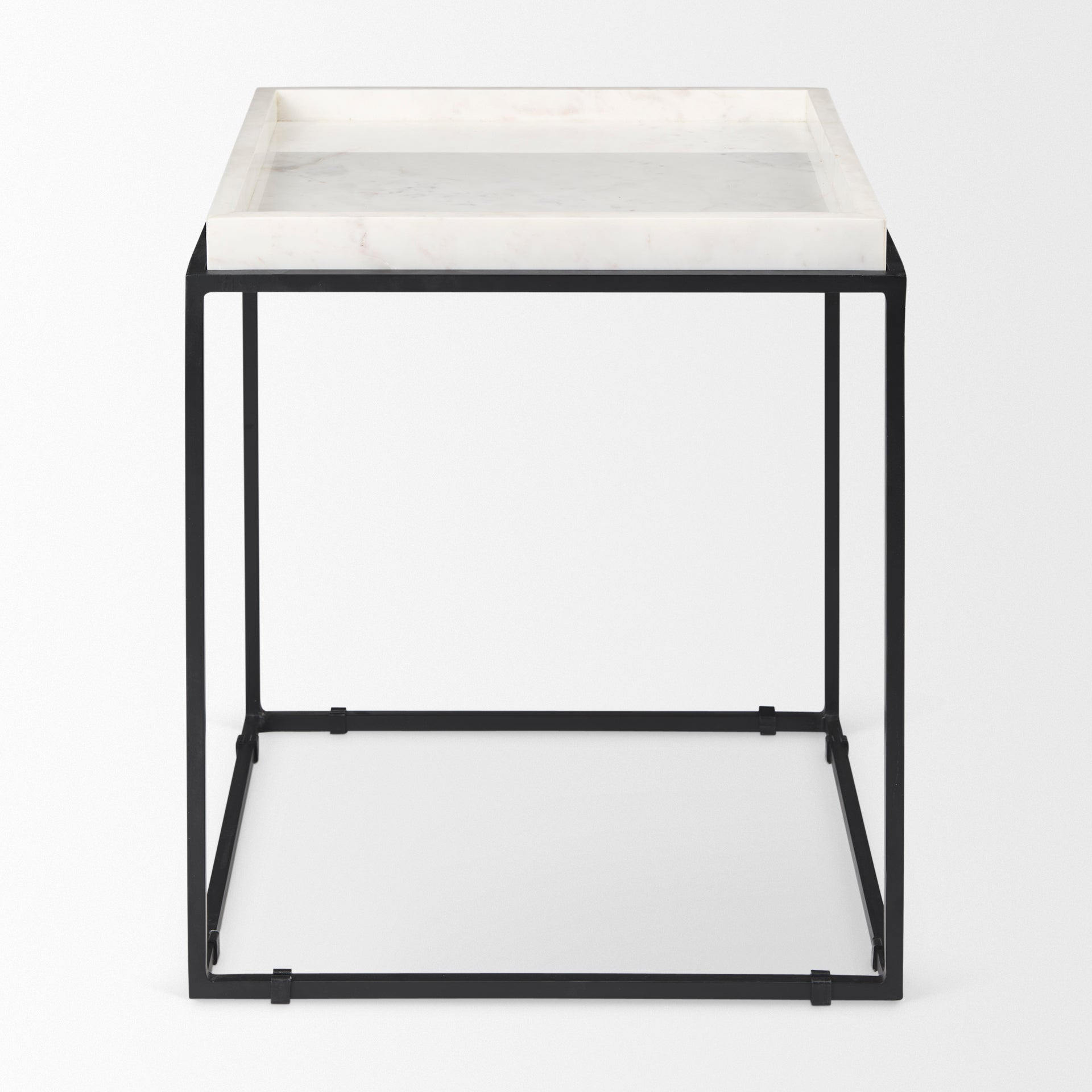 Nathan II 18" x 20" Square Top White Marble and Black Metal End/Side Table - Central Designs