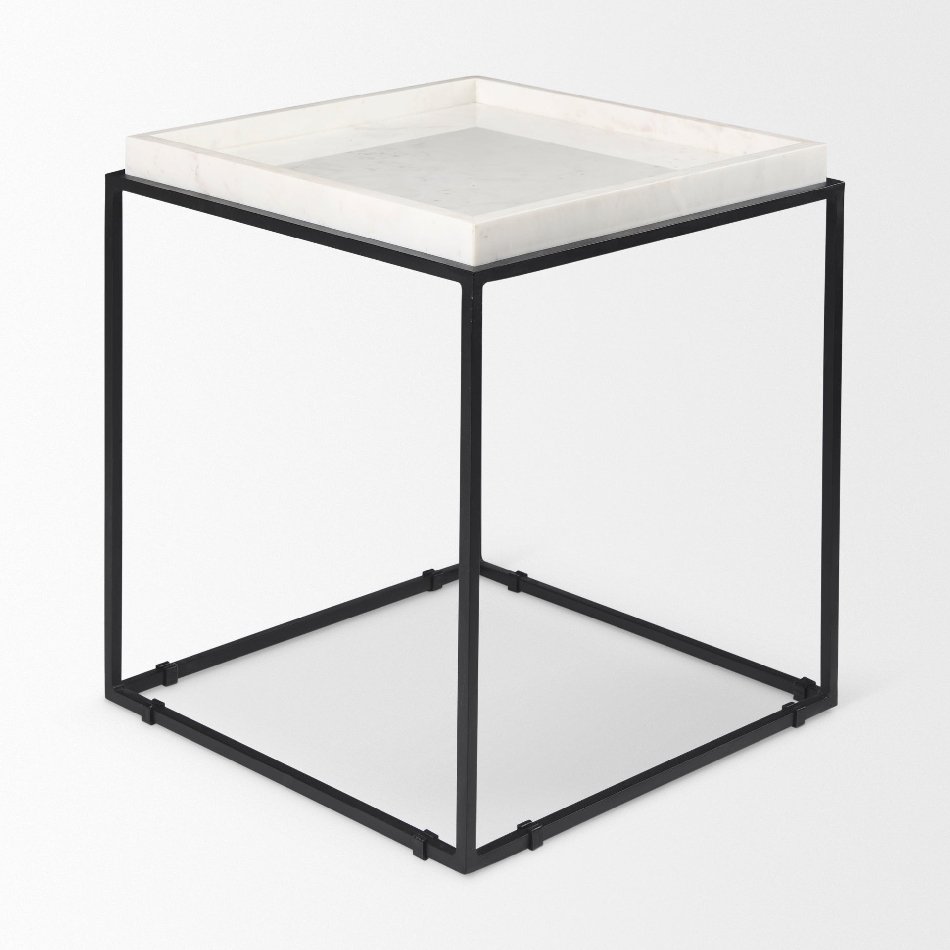 Nathan II 18" x 20" Square Top White Marble and Black Metal End/Side Table - Central Designs