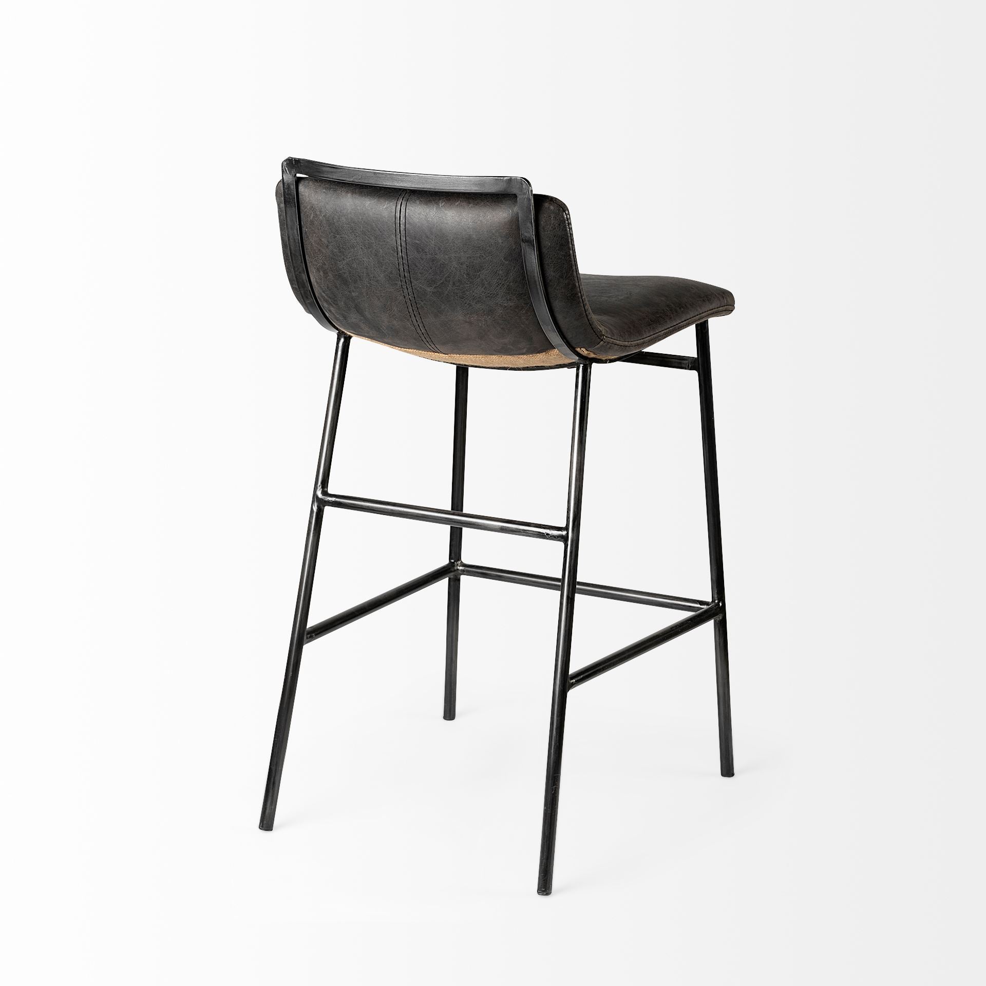 Kavalan 33.5" Total Height Ebony Leather Seat Black Metal Frame Counter Stool - Central Designs