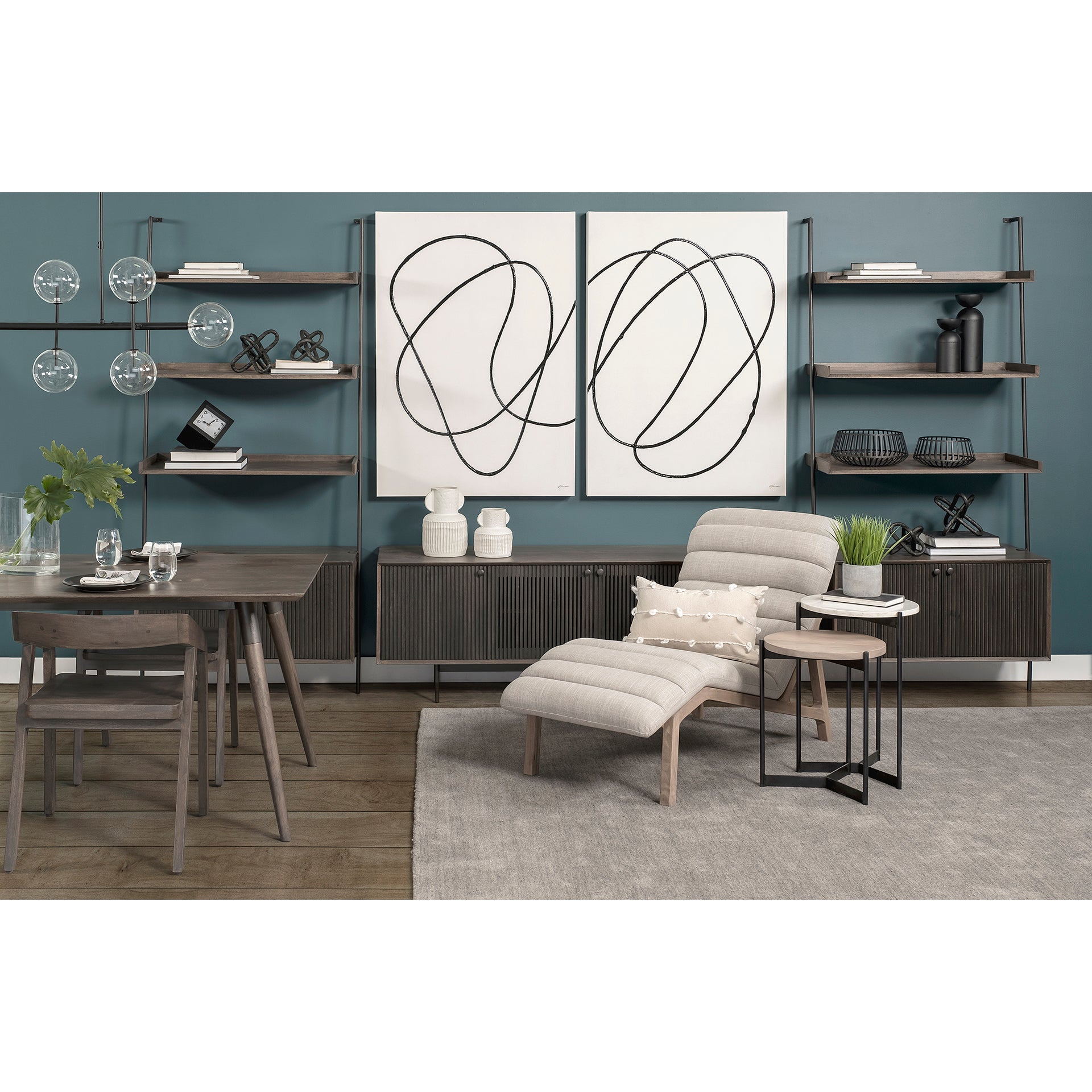 Larkin II Marble and Medium Brown Wood Round Tabletop Nesting End/Side Tables