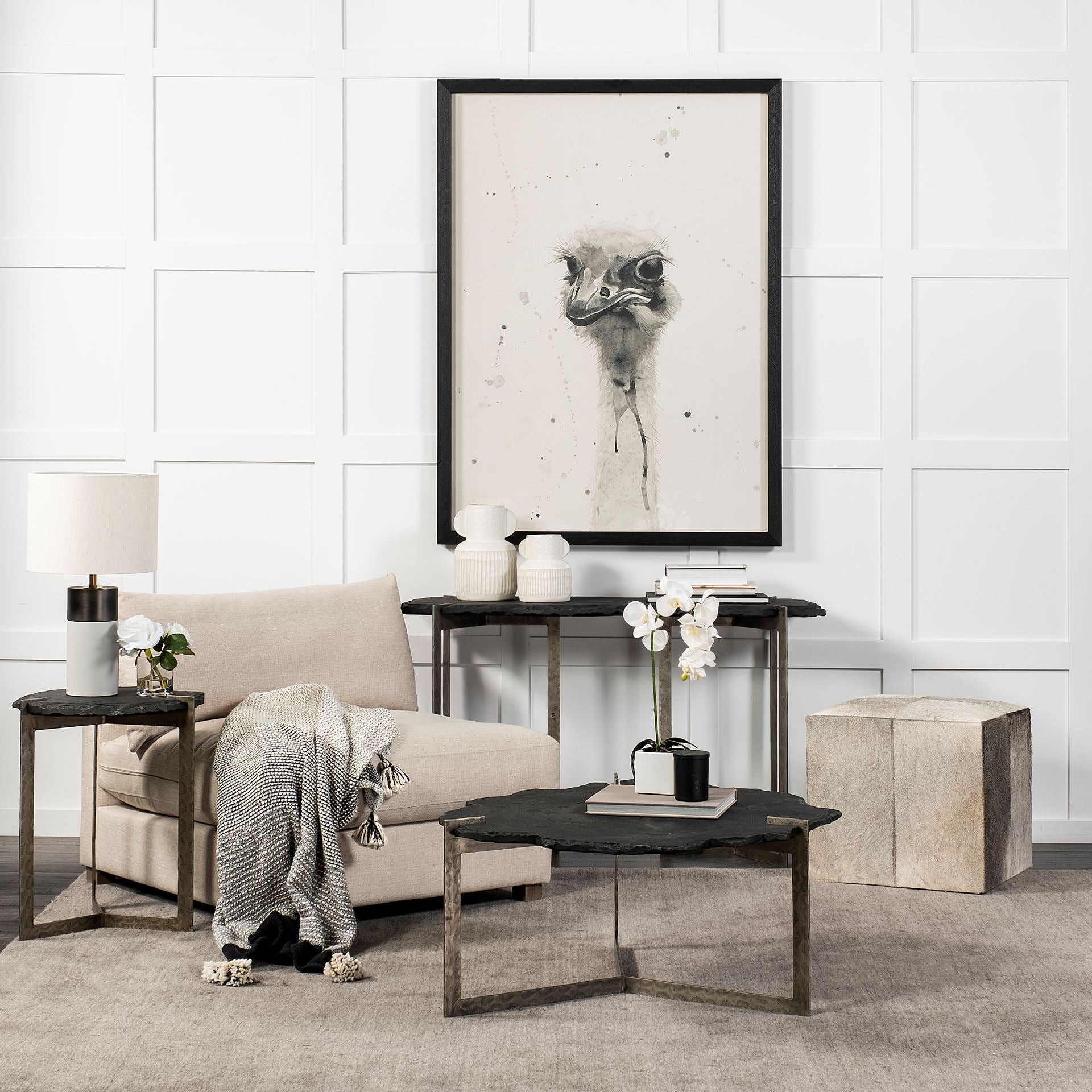 Shale III 50L x 20W Black Live - Edge Slate and Iron Console Table - Central Designs