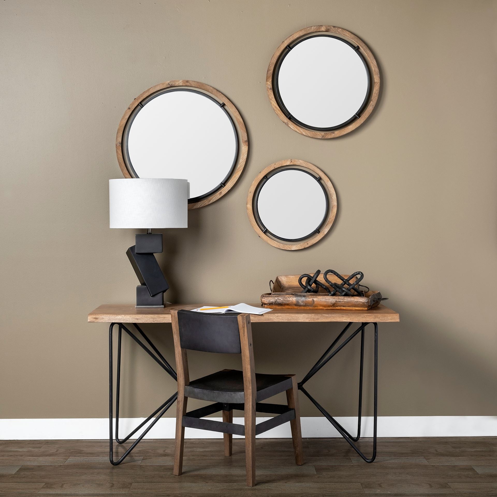 Josi 24" Brown Wood and Black Metal Frame Mirror - Central Designs