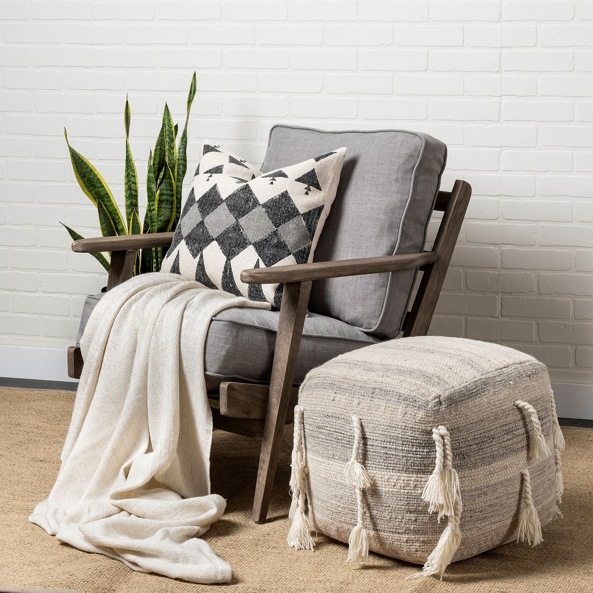 Olympus II Flint Gray Fabric Covered Wooden Frame Accent Chair