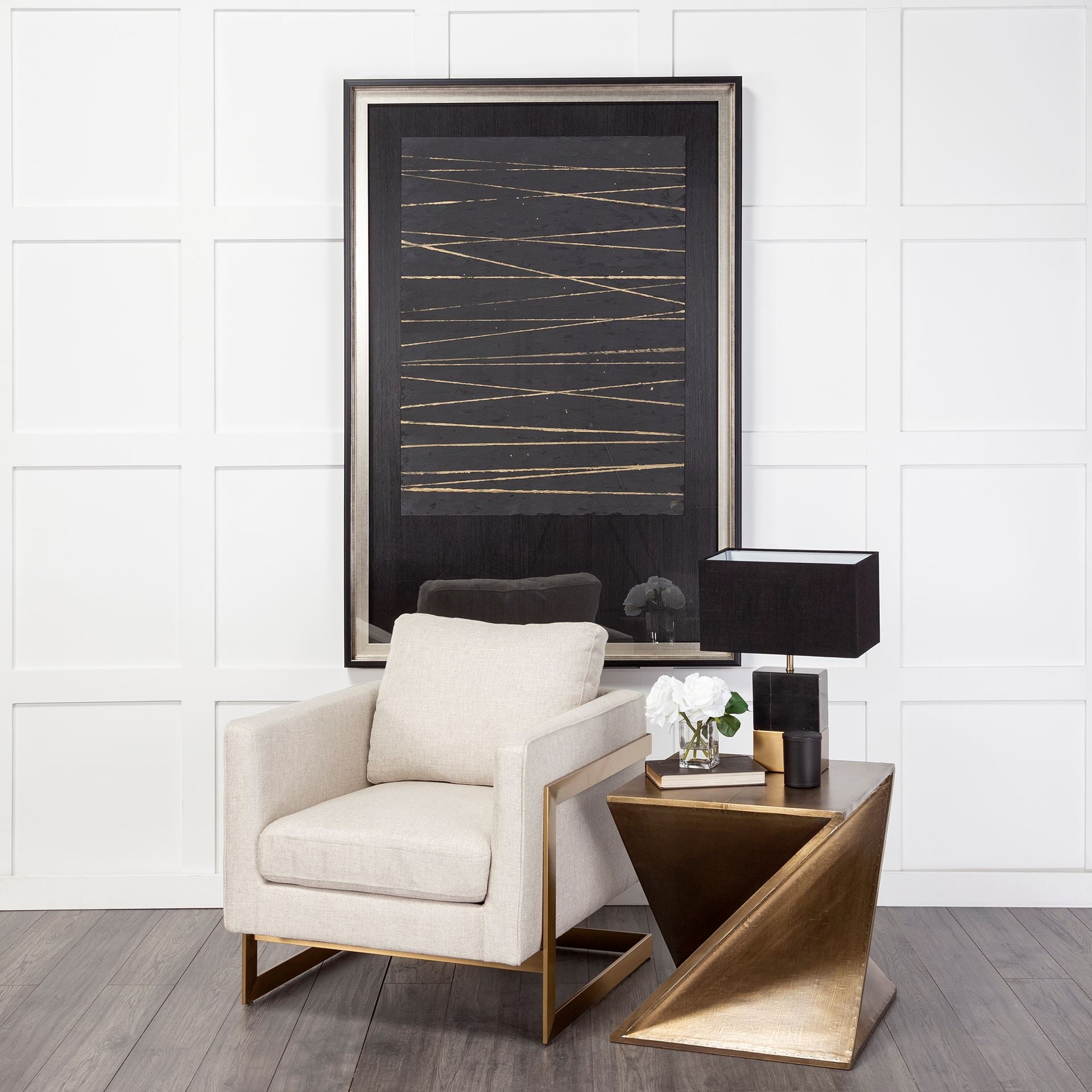 Rupert Cream Poly-Linen Seat w/ Gold Stainless Steel Frame Accent Chair