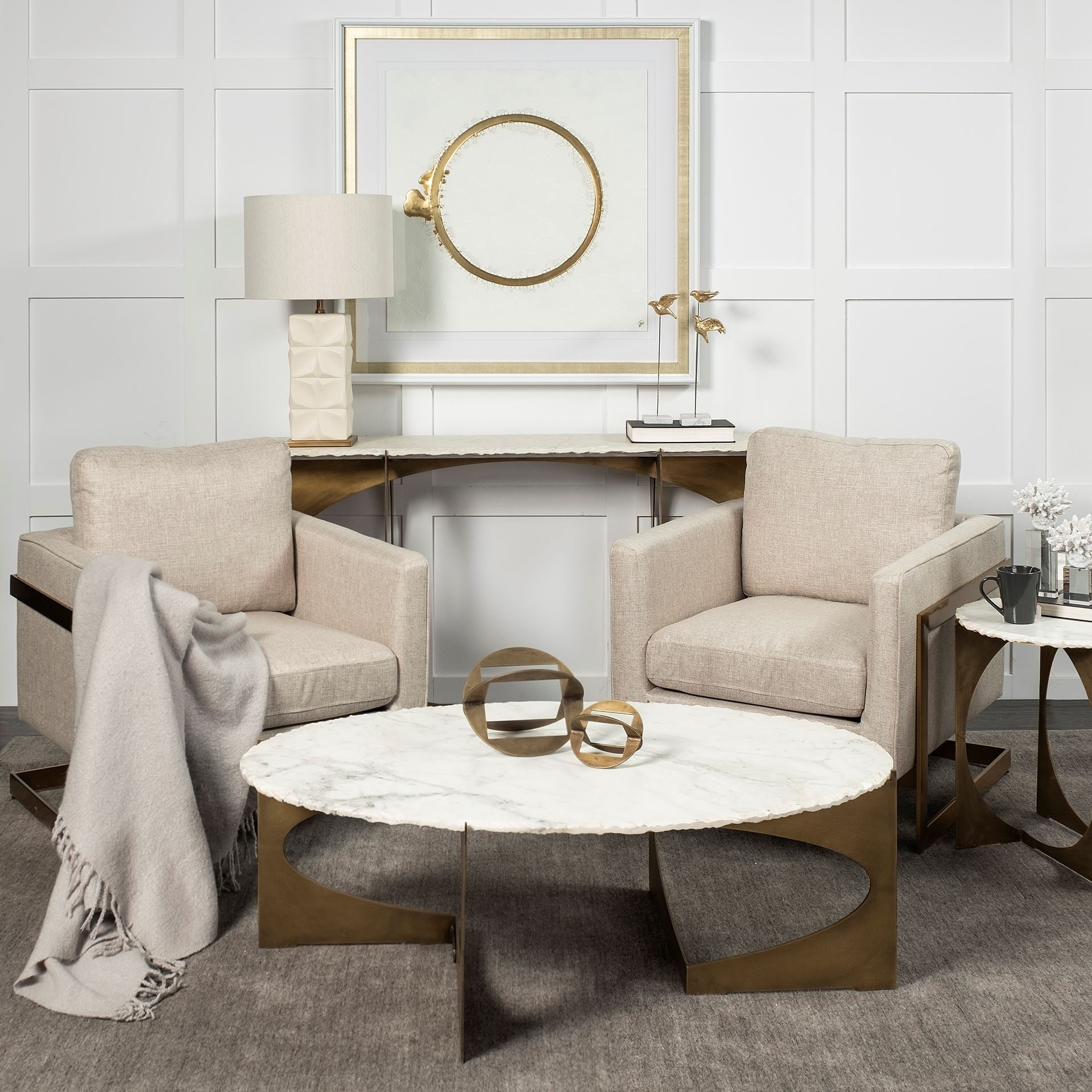 Rupert Cream Poly-Linen Seat w/ Gold Stainless Steel Frame Accent Chair
