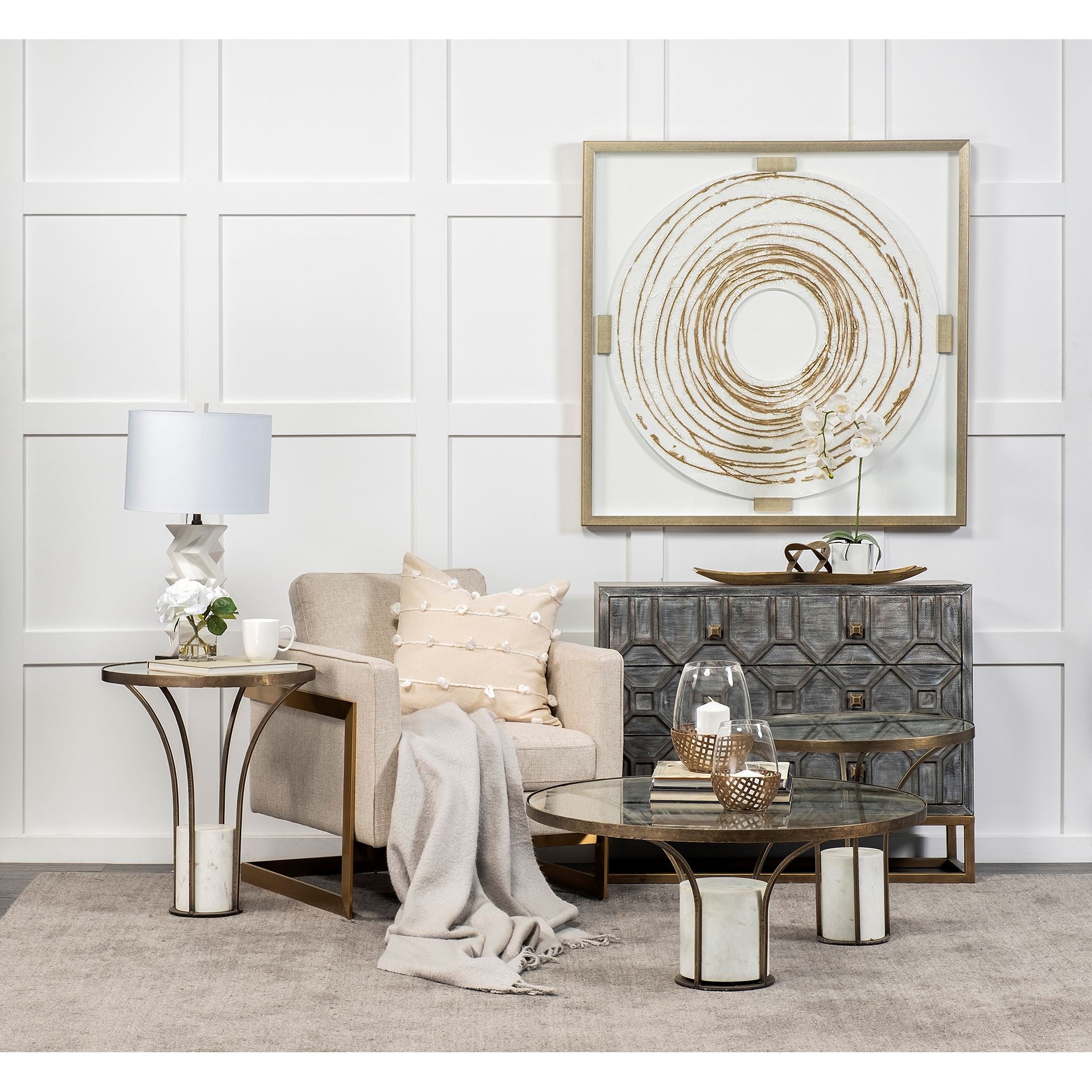 Reena I Small Gold Woven Metal Base Table Candle Holder - Central Designs