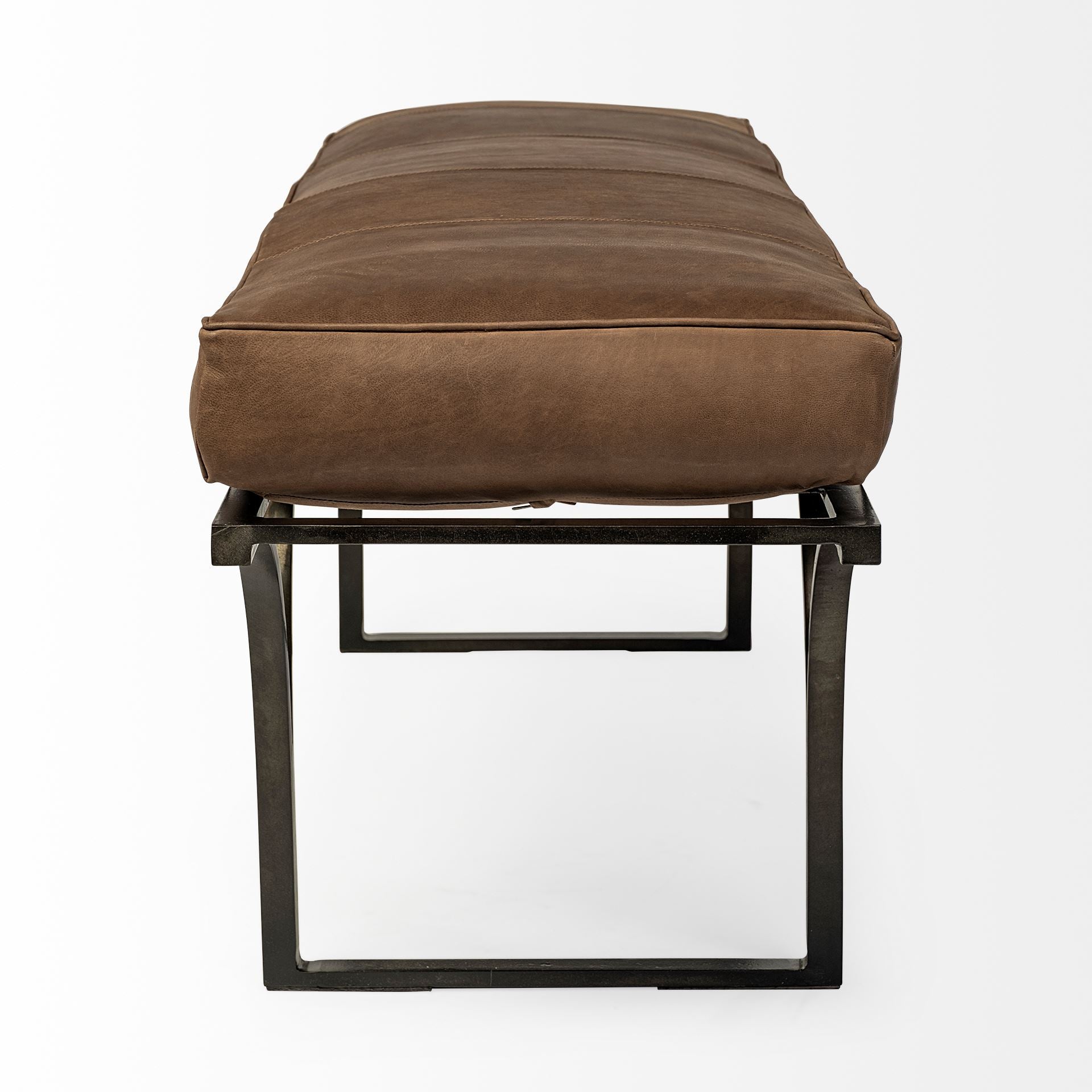 Jessie 55L x 16W Brown Leather Seat W/Black Metal Base Accent Bench - Central Designs