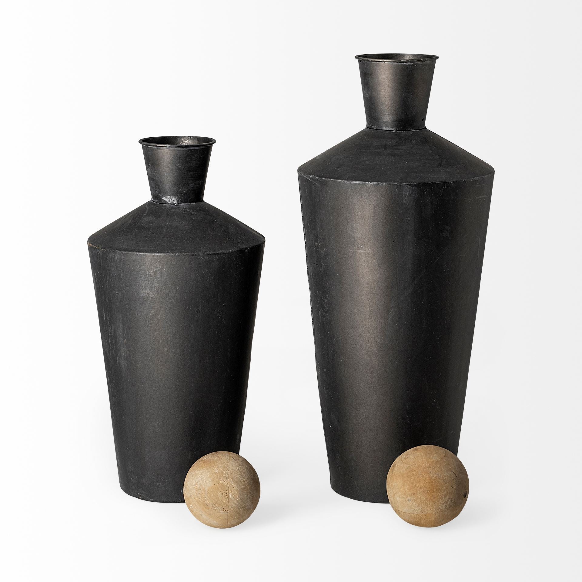 Asher Set of Two Black Metal Urns - Central Designs