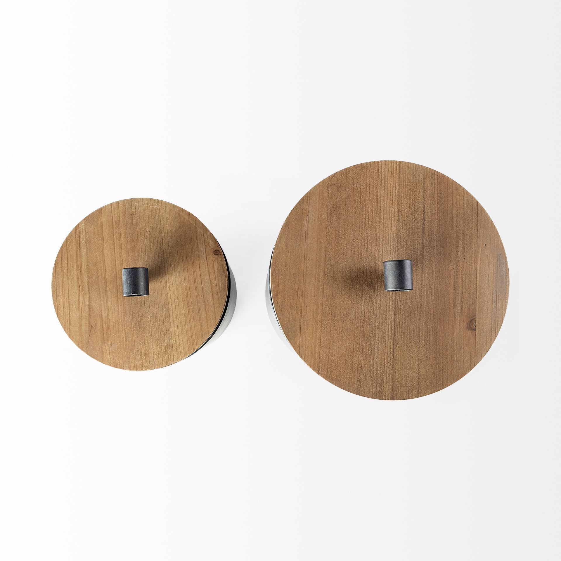 Cyril (Set of 2) Gray Metal W/ Brown Wood Lids Jars - Central Designs