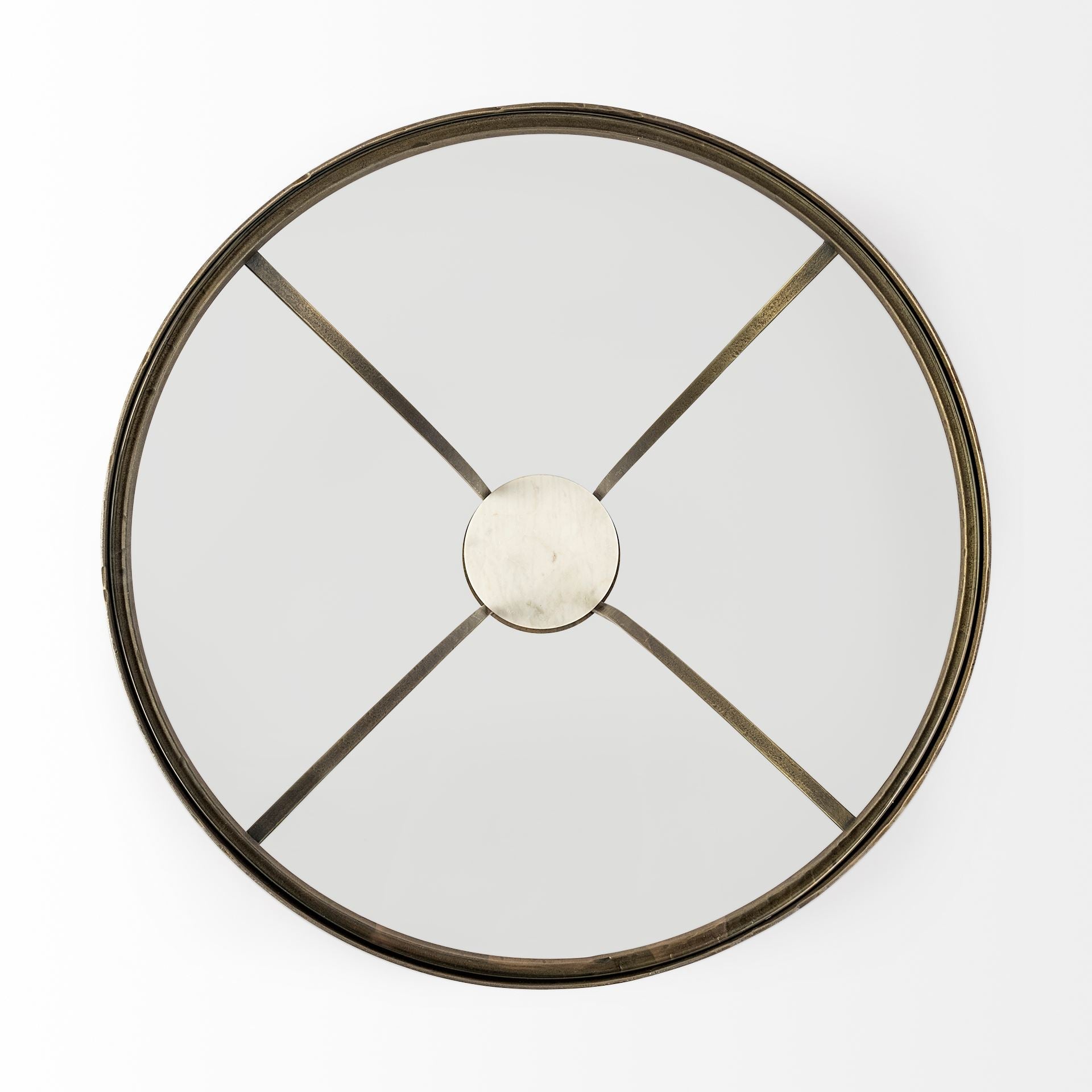 Jacinta II 21" Round Glass Top Metal and Marble Pedestal End/Side Table - Central Designs