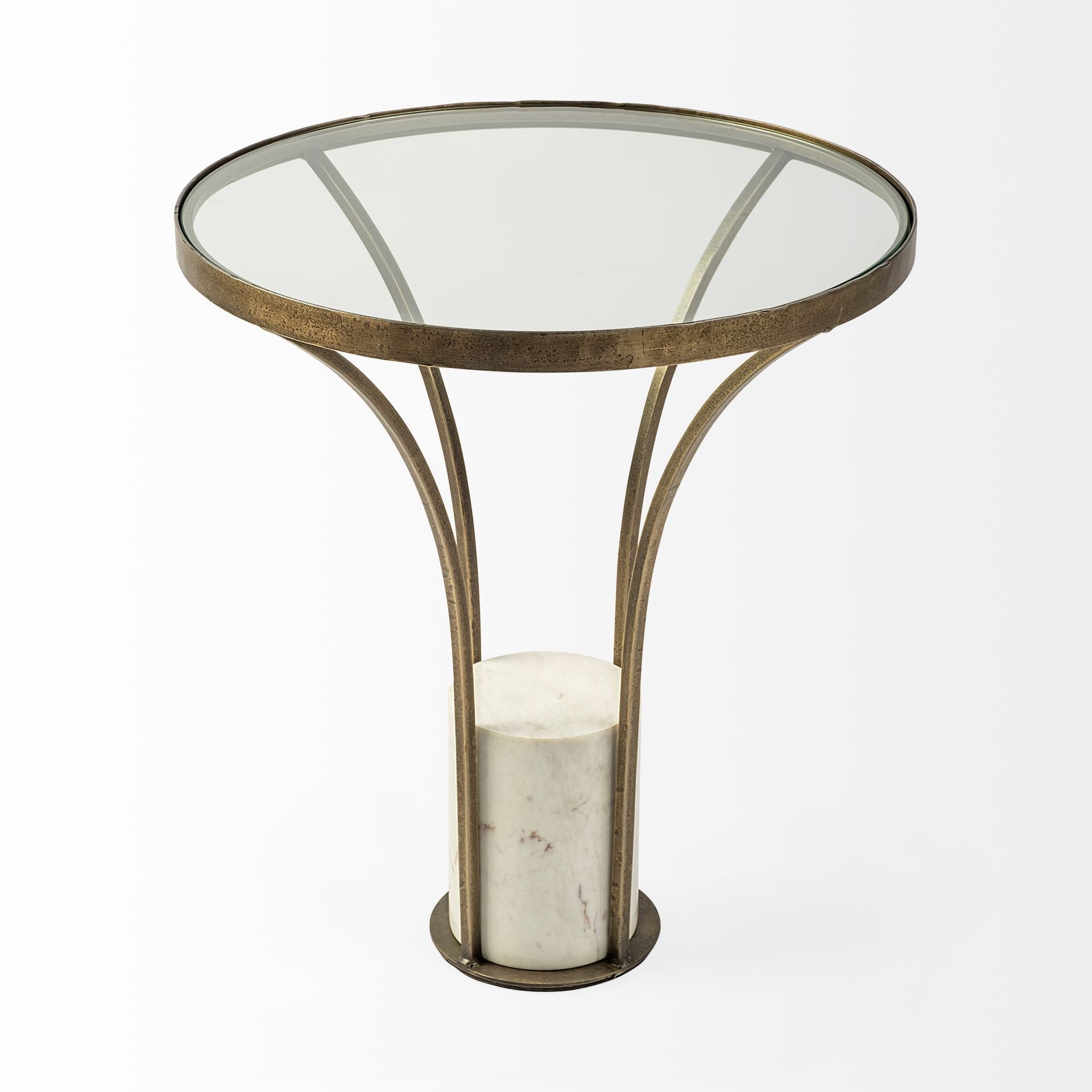 Jacinta II 21" Round Glass Top Metal and Marble Pedestal End/Side Table - Central Designs
