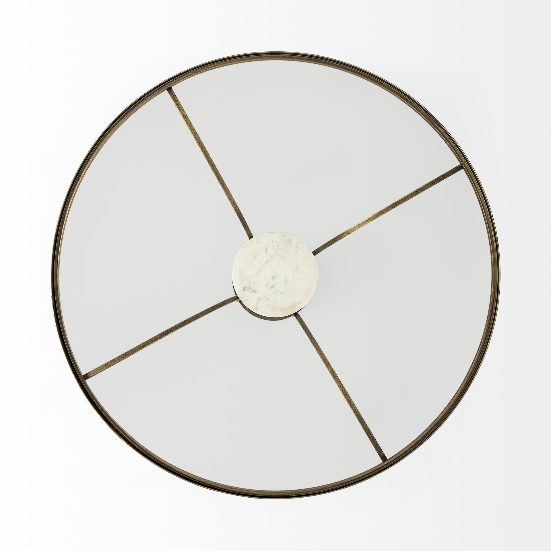 Jacinta 36" Round Glass Top Metal and Marble Pedestal Coffee Table - Central Designs