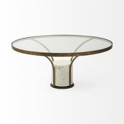 Jacinta 36" Round Glass Top Metal and Marble Pedestal Coffee Table - Central Designs