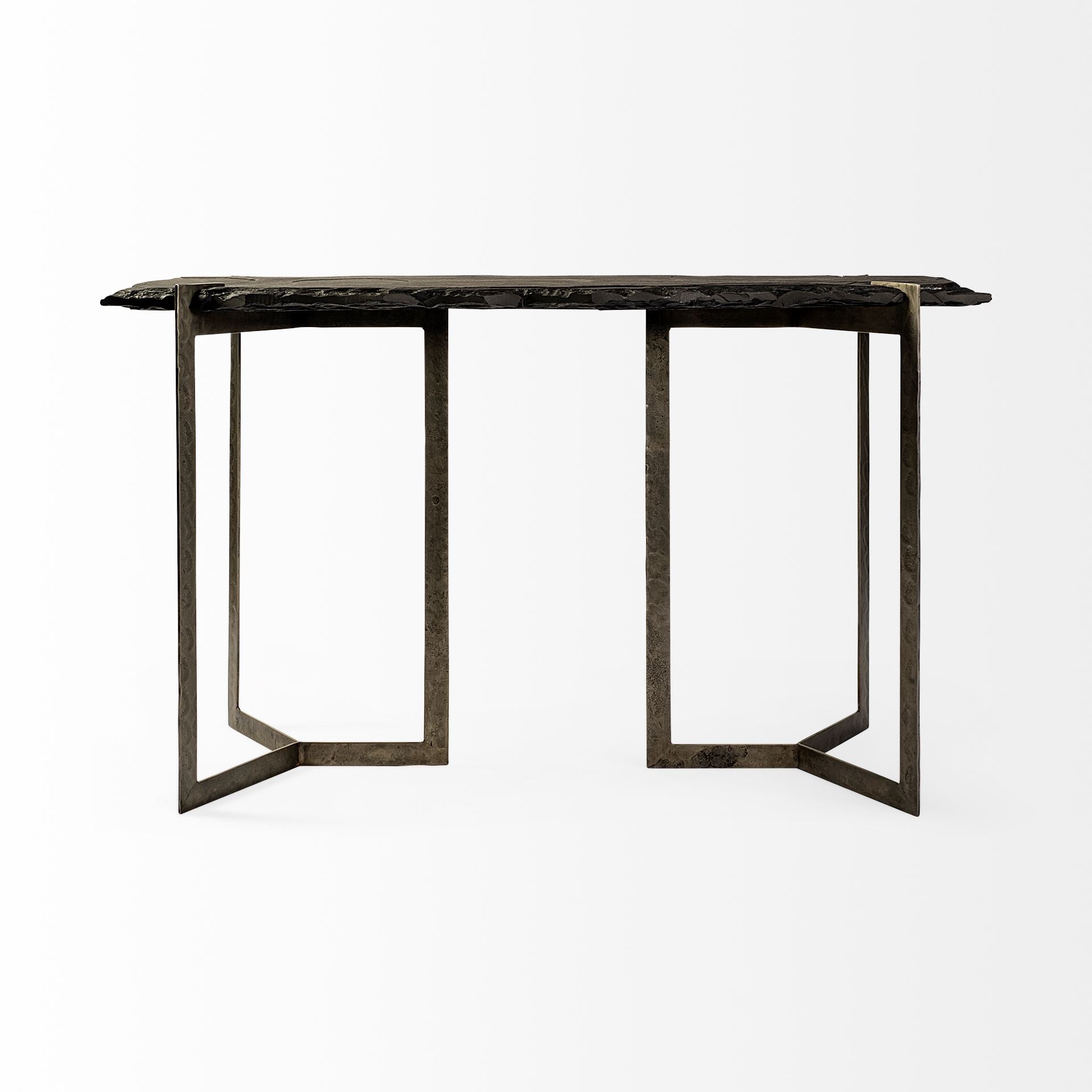 Shale III 50L x 20W Black Live - Edge Slate and Iron Console Table - Central Designs