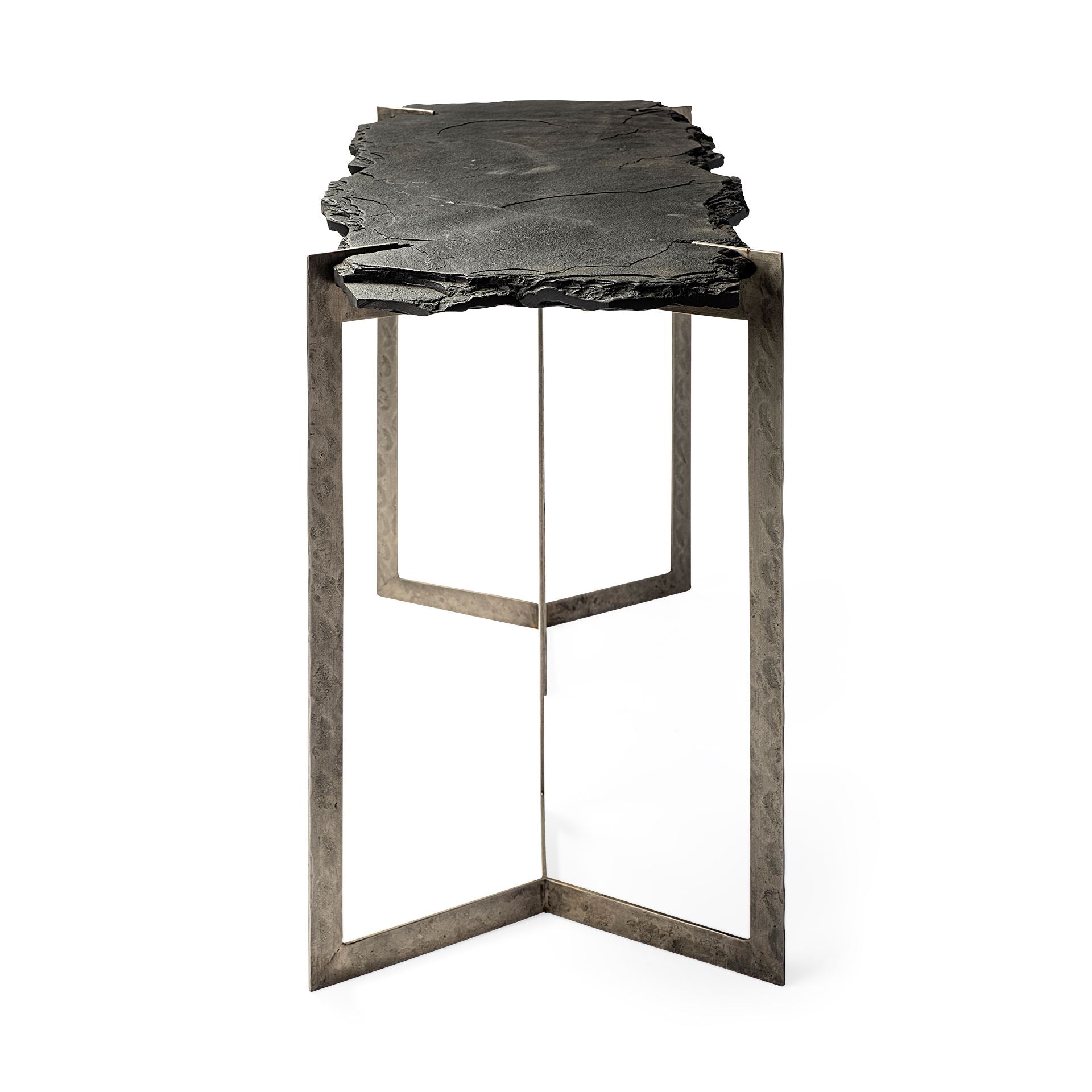 Shale III 50L x 20W Black Live - Edge Slate and Iron Console Table - Central Designs