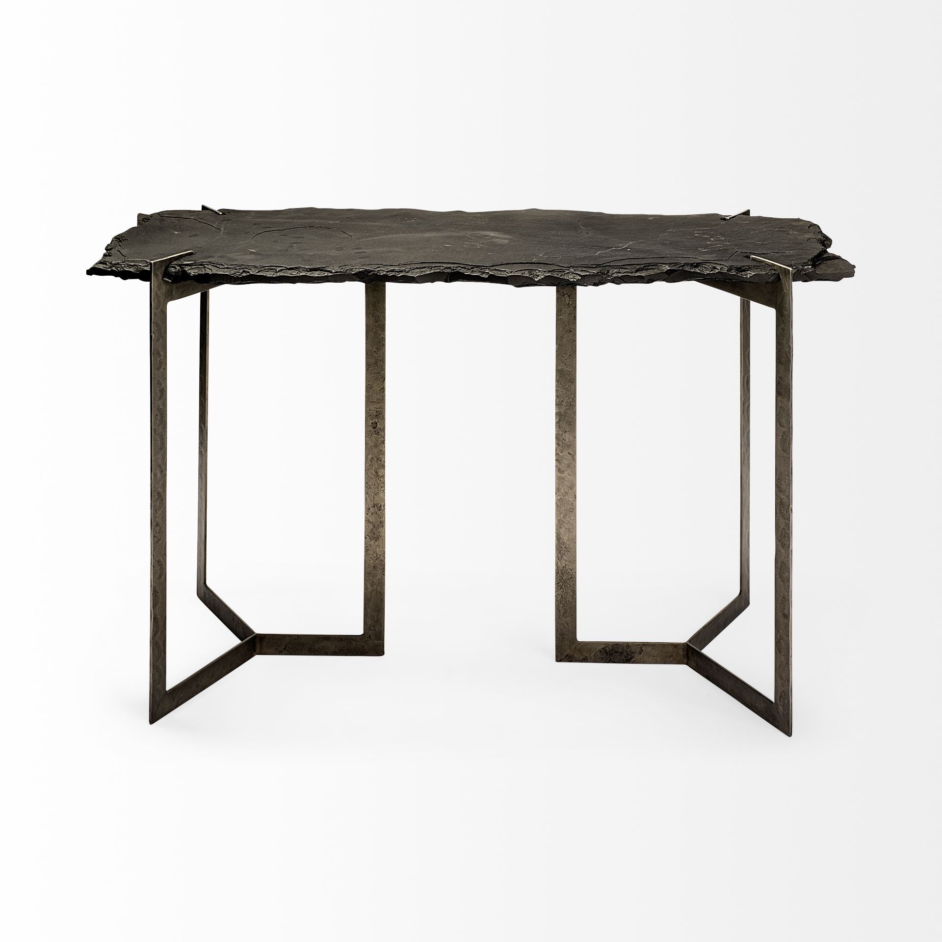 Shale III 50L x 20W Black Live - Edge Slate and Iron Console Table - Central Designs
