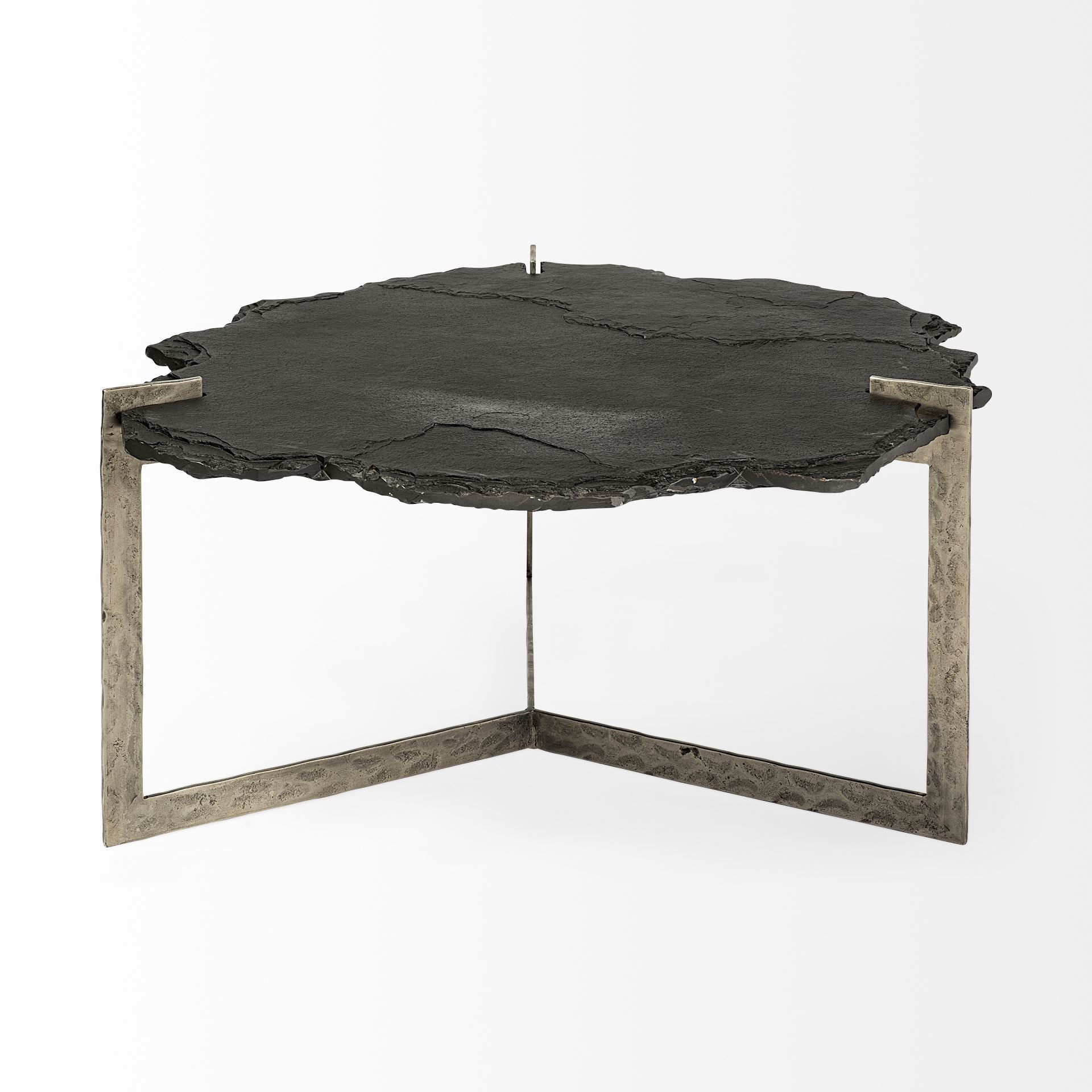Shale 37" Irregular Live - Edge Black Slate w/Flat Iron Base Coffee Table - Central Designs