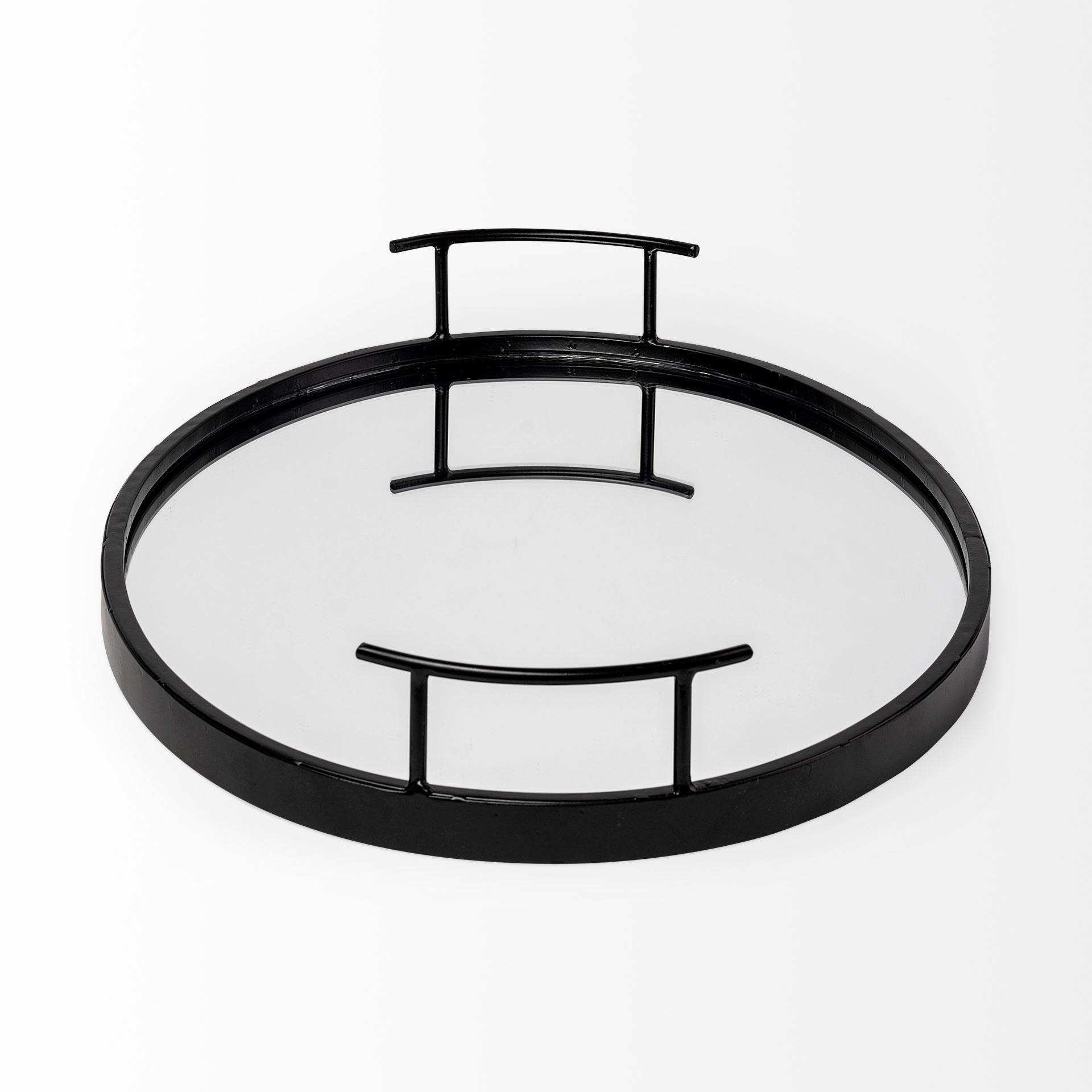 Ansel 20L x 14W Black Metal Mirrored Bottom Oval Serving Tray - Central Designs